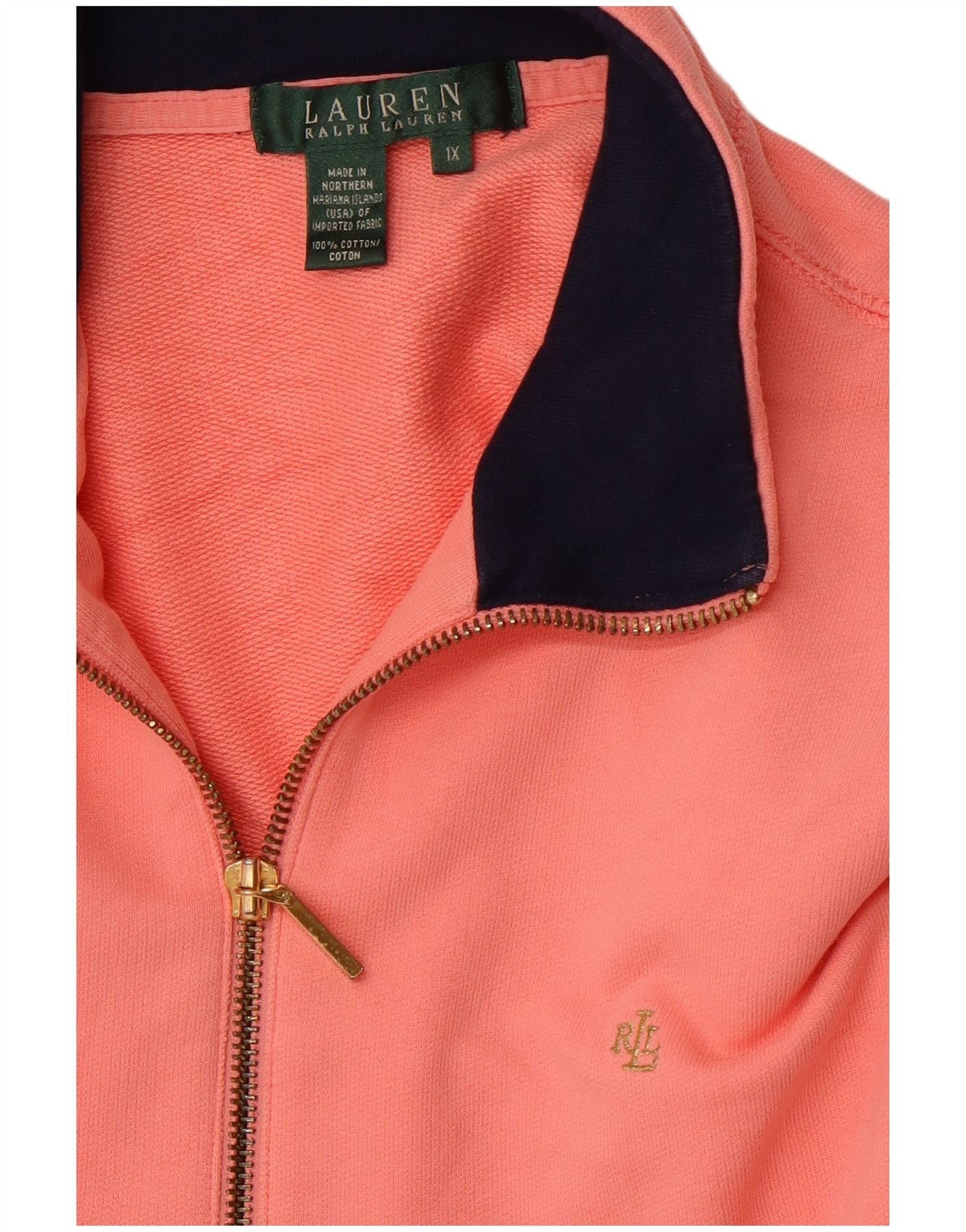 Ralph Lauren Womens Zip Neck Sweatshirt Jumper UK 18 XL Orange Cotton Size L / US 10 / IT 46 - 3 Thumbnail