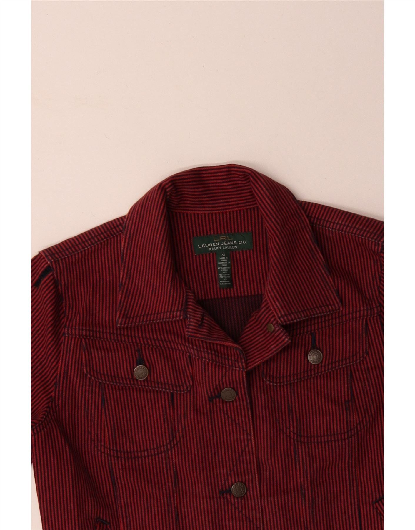 Ralph Lauren Womens Crop Denim Jacket UK 14 Medium Red Pinstripe Cotton Size S / US 4 / IT 40 - 3 Thumbnail