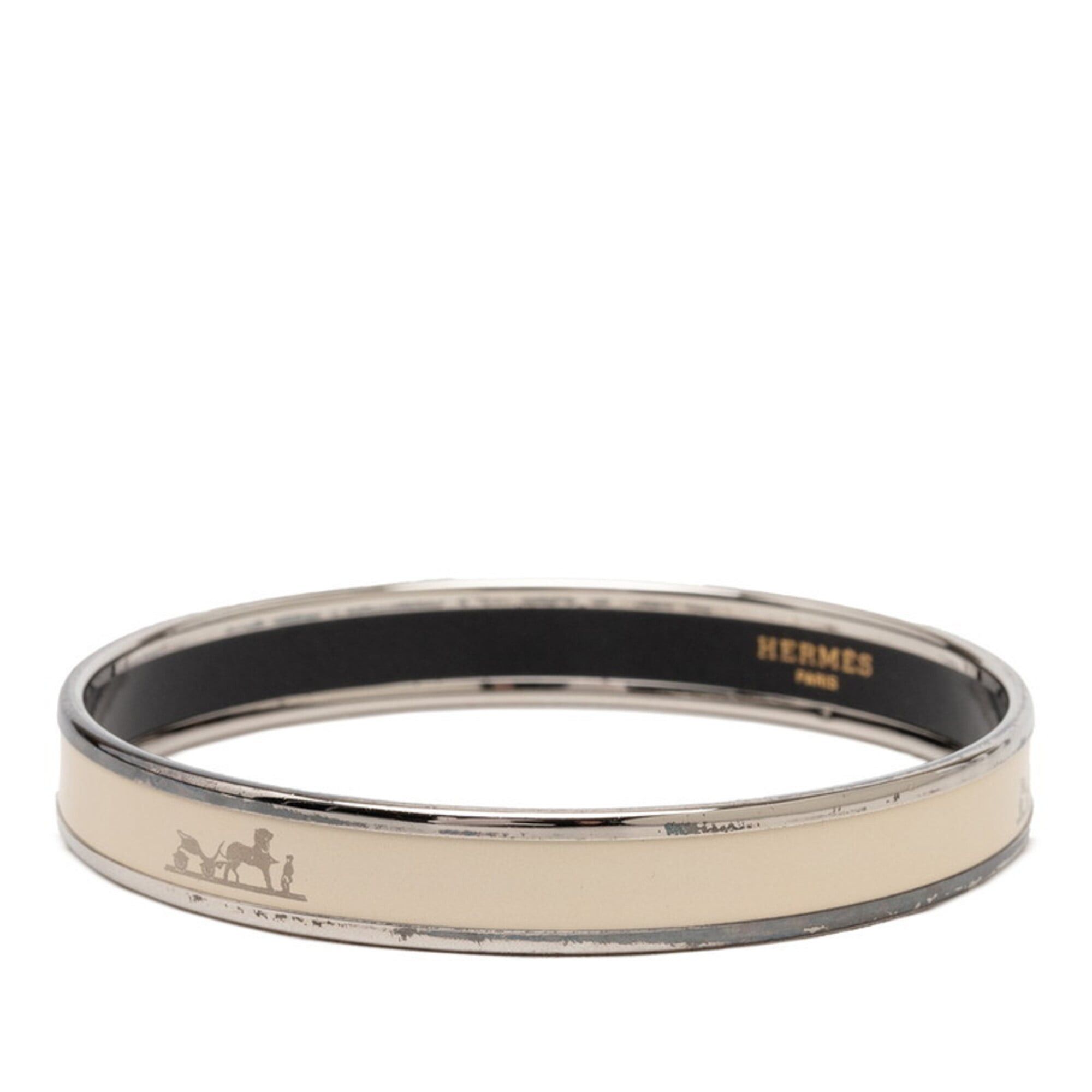 Hermes Hermes Email PM Bangle, Silver, Ivory Metal Enamel, Women's Size ONE SIZE - 2 Thumbnail