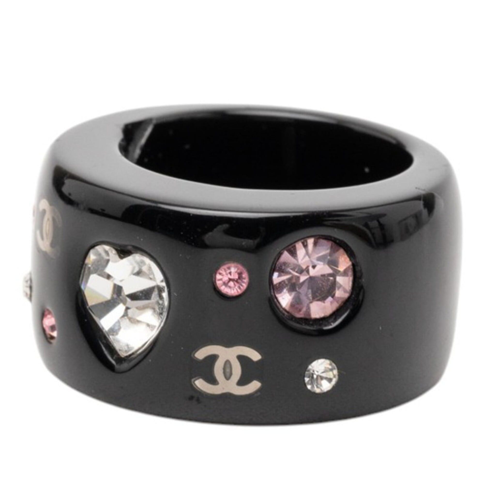 Chanel Chanel Coco Mark Heart Ring, Black Multicolor Plastic Rhinestone Women's CHANEL Size ONE SIZE - 2 Thumbnail