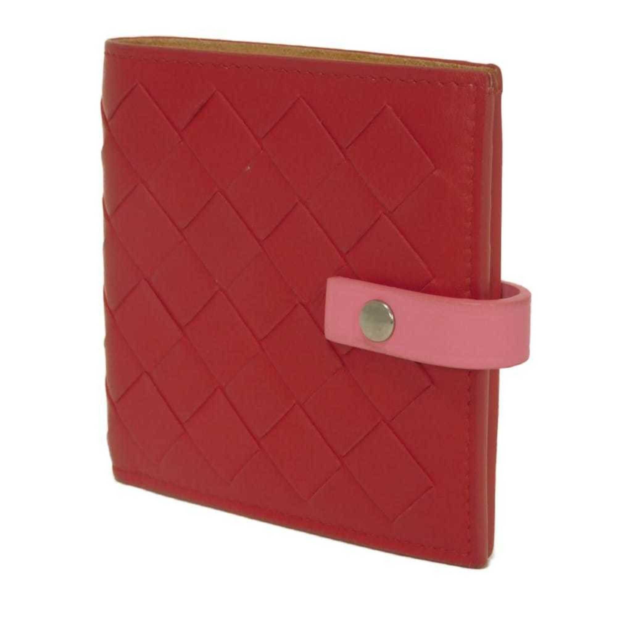 Bottega Veneta Bottega Veneta Bi-fold Wallet, Compact Pink, Bi-color, RFID, IC, Intrecciato, Red, 574055 VO0BH 8929, Women's Size ONE SIZE - 2 Thumbnail