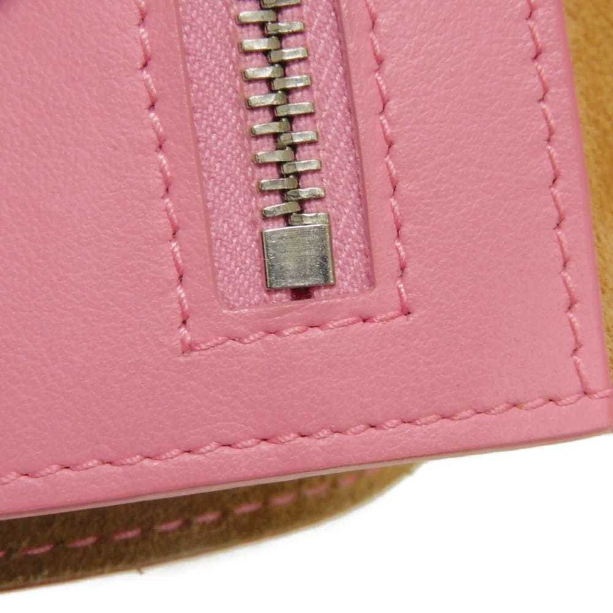 Bottega Veneta Bottega Veneta Bi-fold Wallet, Compact Pink, Bi-color, RFID, IC, Intrecciato, Red, 574055 VO0BH 8929, Women's Size ONE SIZE - 17 Thumbnail