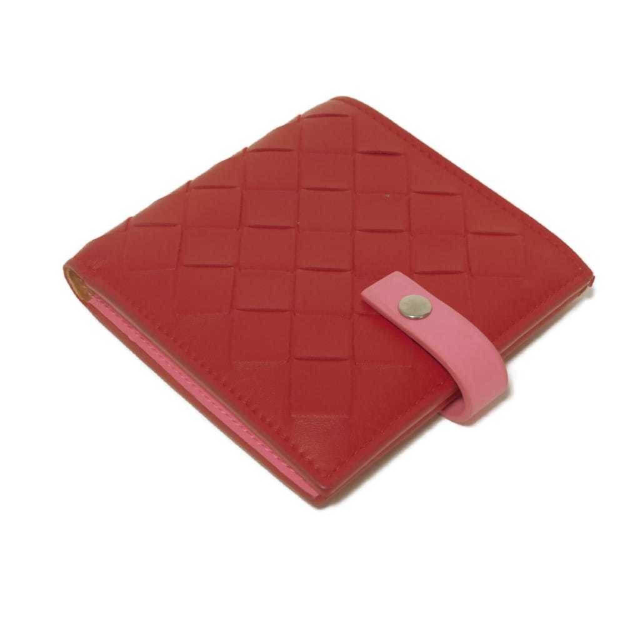 Bottega Veneta Bottega Veneta Bi-fold Wallet, Compact Pink, Bi-color, RFID, IC, Intrecciato, Red, 574055 VO0BH 8929, Women's Size ONE SIZE - 4 Thumbnail