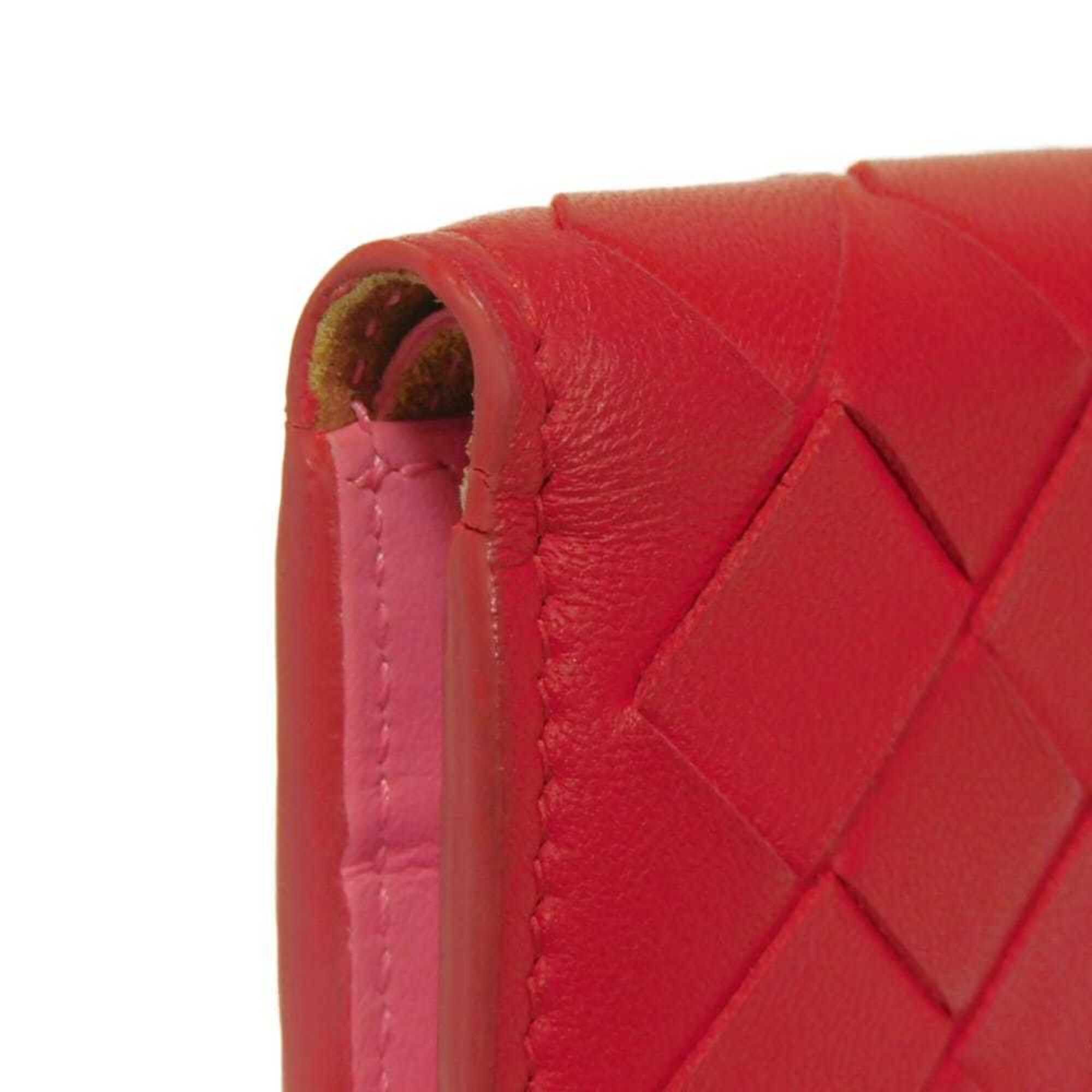 Bottega Veneta Bottega Veneta Bi-fold Wallet, Compact Pink, Bi-color, RFID, IC, Intrecciato, Red, 574055 VO0BH 8929, Women's Size ONE SIZE - 25 Thumbnail