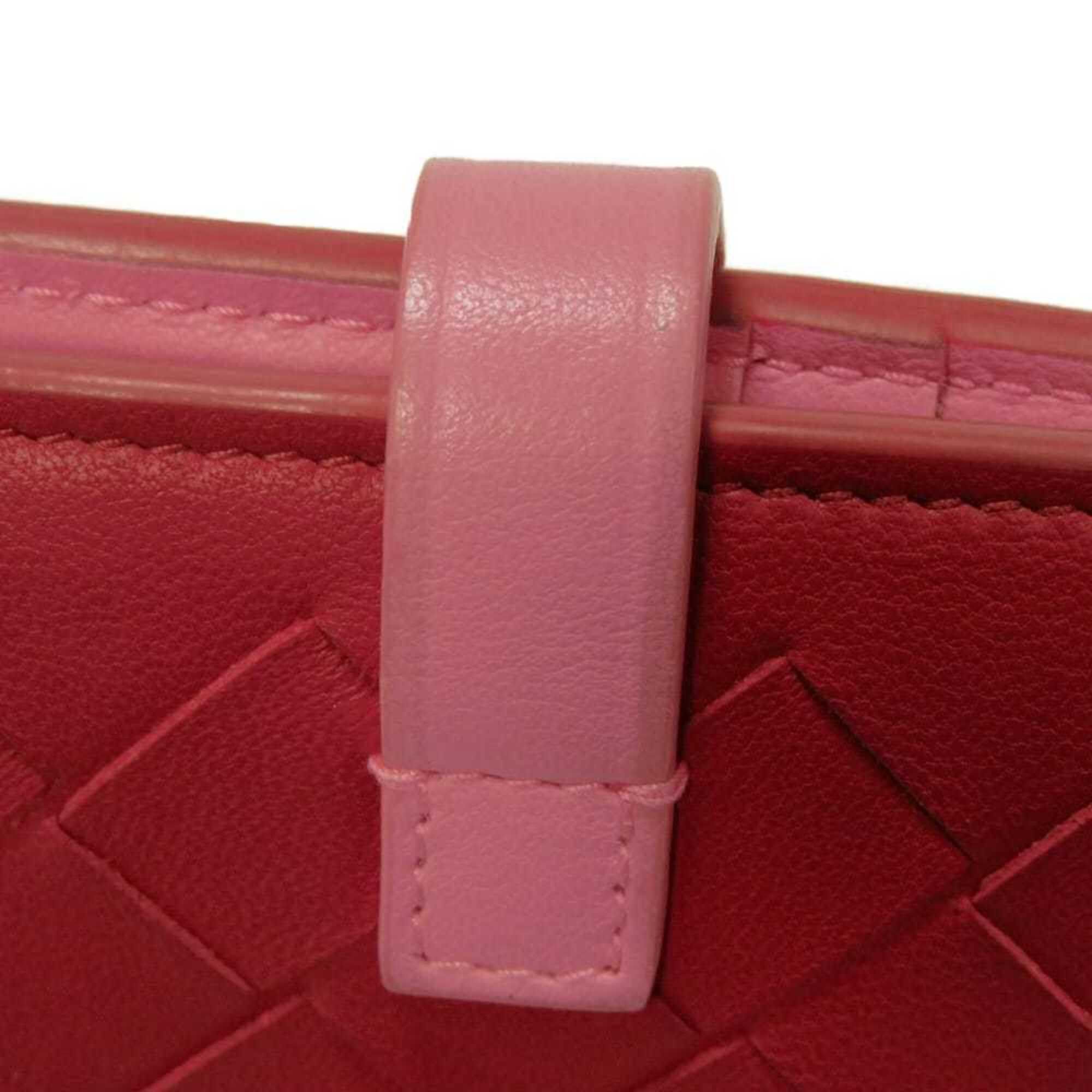 Bottega Veneta Bottega Veneta Bi-fold Wallet, Compact Pink, Bi-color, RFID, IC, Intrecciato, Red, 574055 VO0BH 8929, Women's Size ONE SIZE - 21 Thumbnail