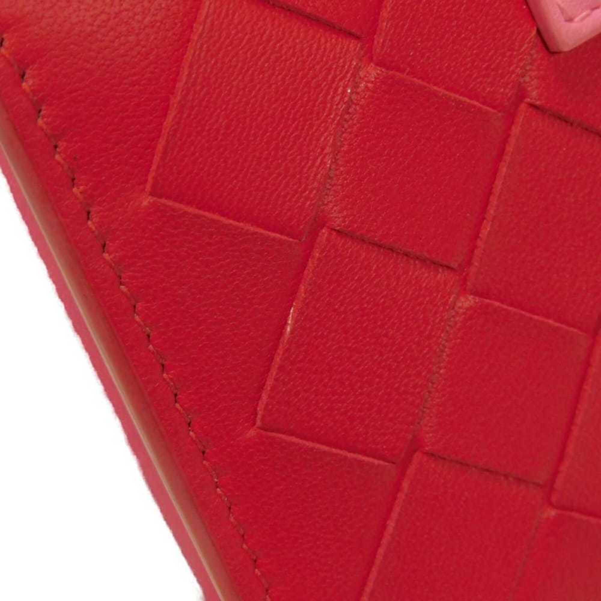 Bottega Veneta Bottega Veneta Bi-fold Wallet, Compact Pink, Bi-color, RFID, IC, Intrecciato, Red, 574055 VO0BH 8929, Women's Size ONE SIZE - 24 Thumbnail