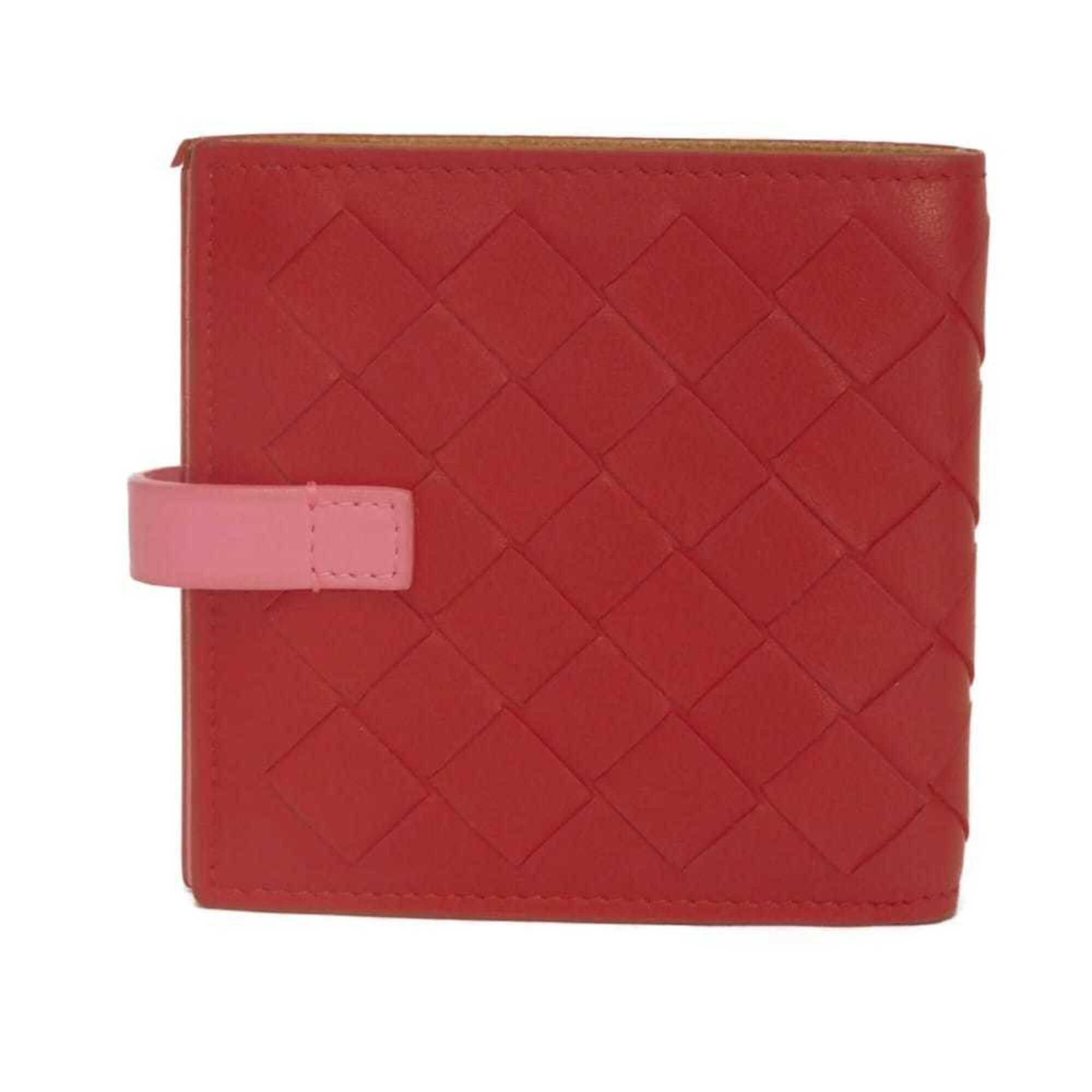 Bottega Veneta Bottega Veneta Bi-fold Wallet, Compact Pink, Bi-color, RFID, IC, Intrecciato, Red, 574055 VO0BH 8929, Women's Size ONE SIZE - 3 Thumbnail