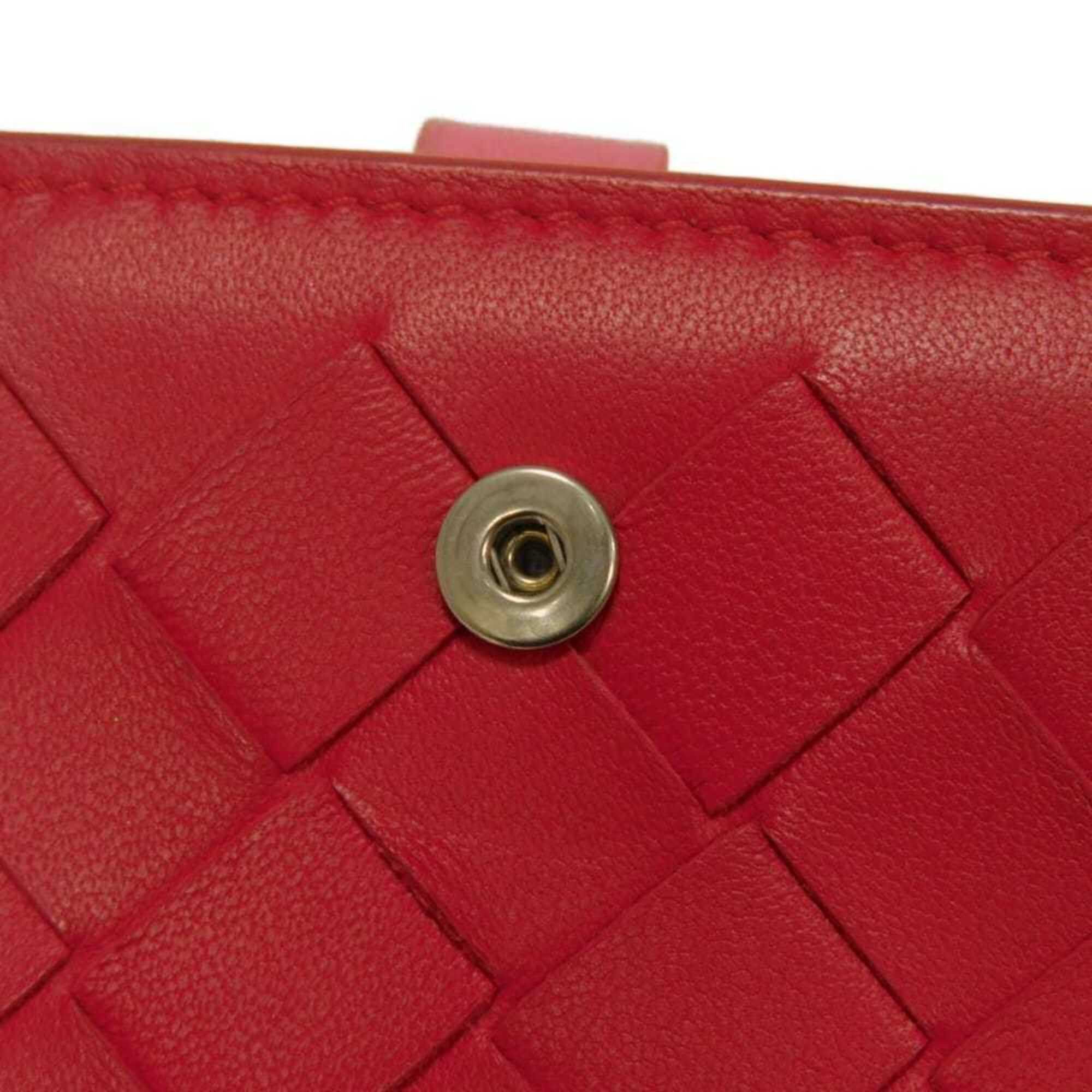 Bottega Veneta Bottega Veneta Bi-fold Wallet, Compact Pink, Bi-color, RFID, IC, Intrecciato, Red, 574055 VO0BH 8929, Women's Size ONE SIZE - 23 Thumbnail