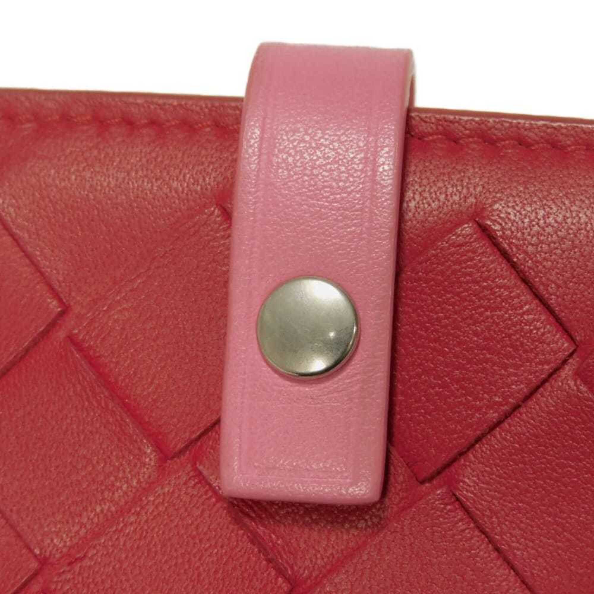 Bottega Veneta Bottega Veneta Bi-fold Wallet, Compact Pink, Bi-color, RFID, IC, Intrecciato, Red, 574055 VO0BH 8929, Women's Size ONE SIZE - 20 Thumbnail