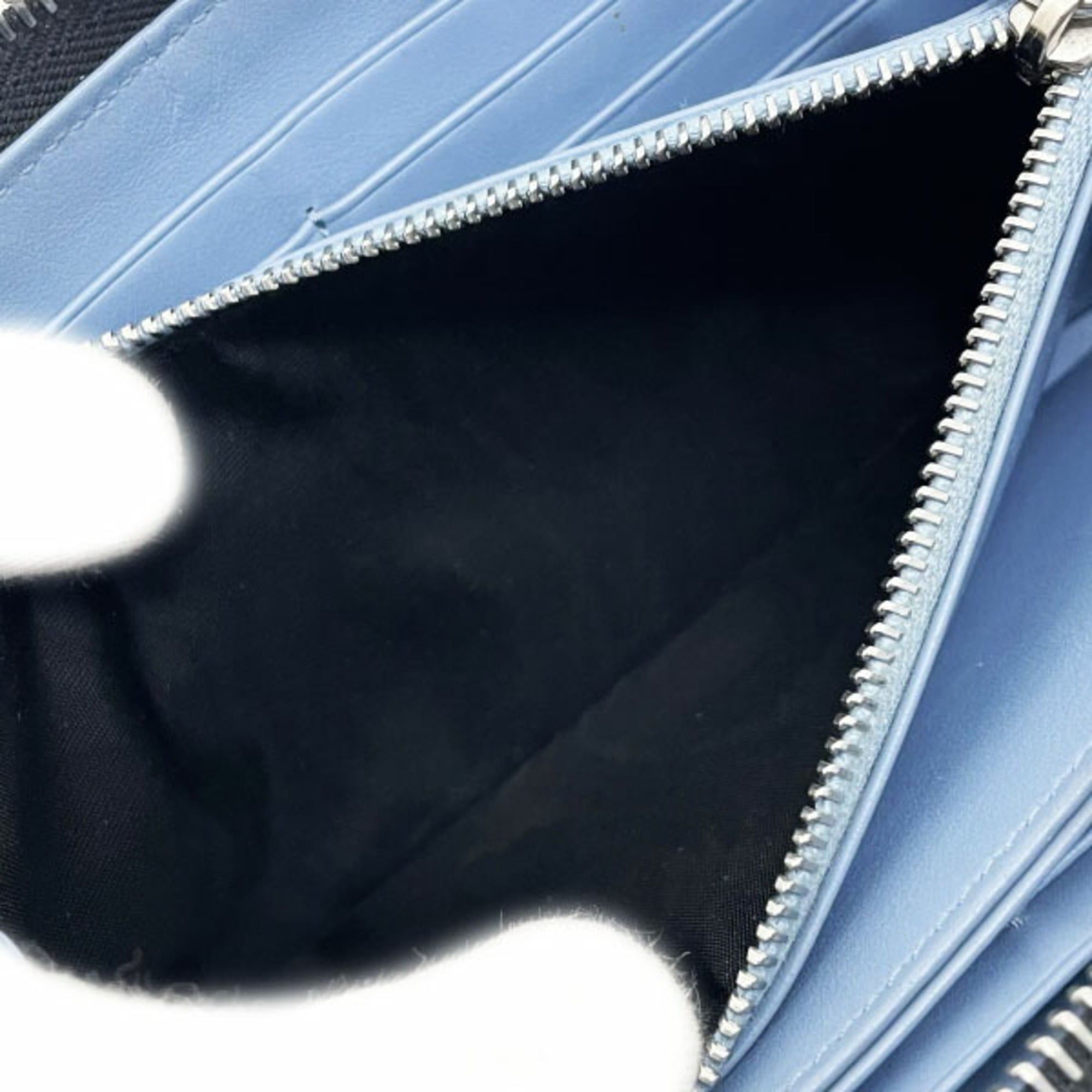 Prada Prada Long Wallet, Round Zip Leather, Black and Light Blue, 1ML506, PRADA Bicolor GLACE CALF CITY NERO ASTRALE, with added divider pocket, ATS-16467 Size ONE SIZE - 8 Thumbnail