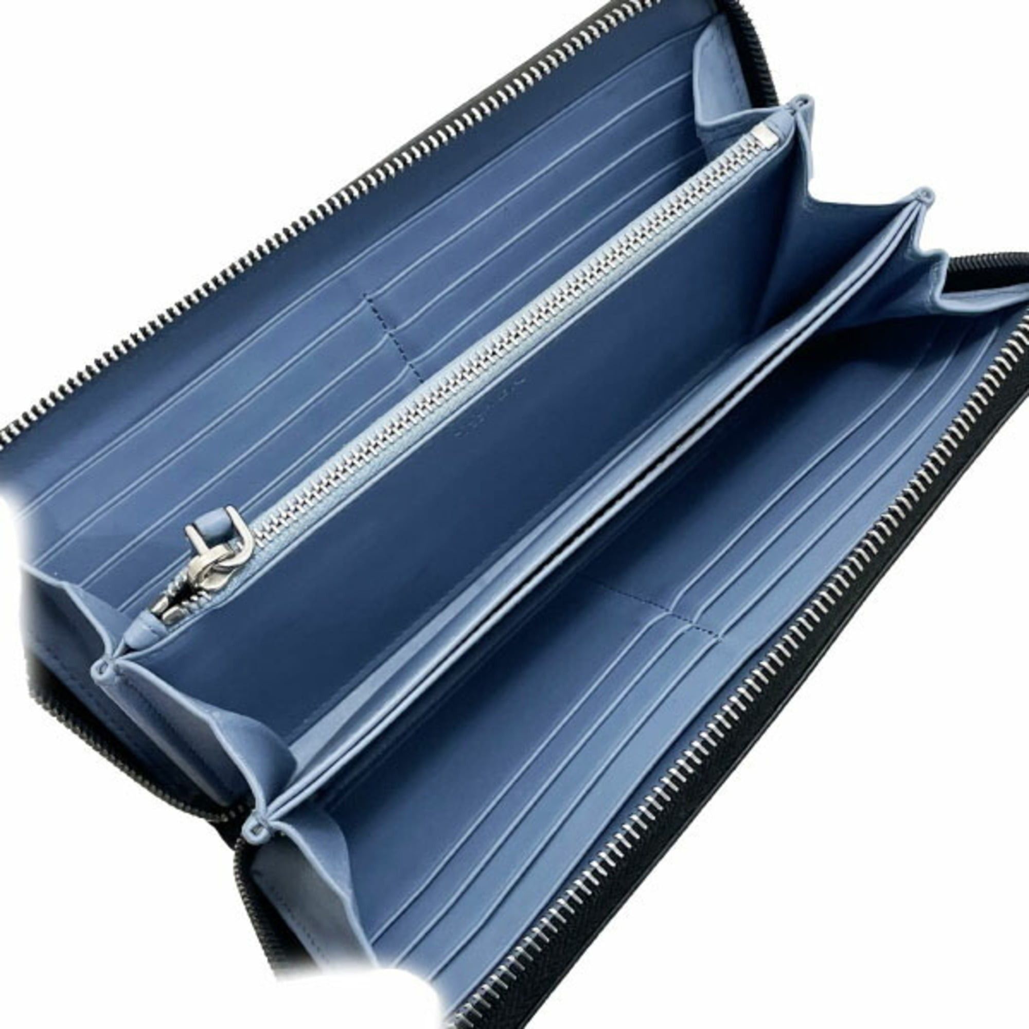 Prada Prada Long Wallet, Round Zip Leather, Black and Light Blue, 1ML506, PRADA Bicolor GLACE CALF CITY NERO ASTRALE, with added divider pocket, ATS-16467 Size ONE SIZE - 6 Thumbnail
