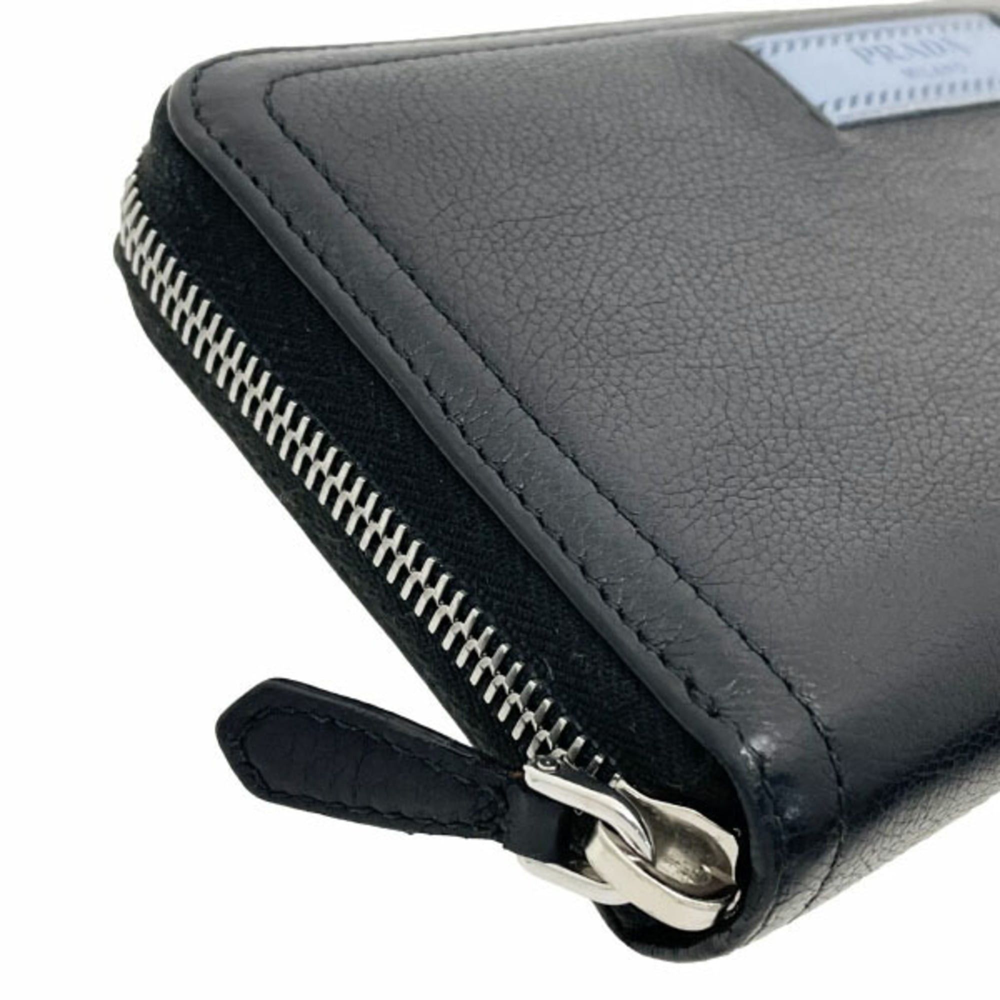 Prada Prada Long Wallet, Round Zip Leather, Black and Light Blue, 1ML506, PRADA Bicolor GLACE CALF CITY NERO ASTRALE, with added divider pocket, ATS-16467 Size ONE SIZE - 4 Thumbnail