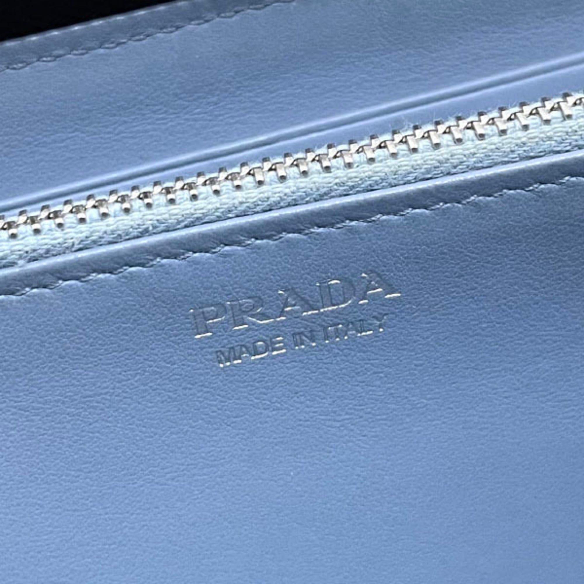 Prada Prada Long Wallet, Round Zip Leather, Black and Light Blue, 1ML506, PRADA Bicolor GLACE CALF CITY NERO ASTRALE, with added divider pocket, ATS-16467 Size ONE SIZE - 7 Thumbnail