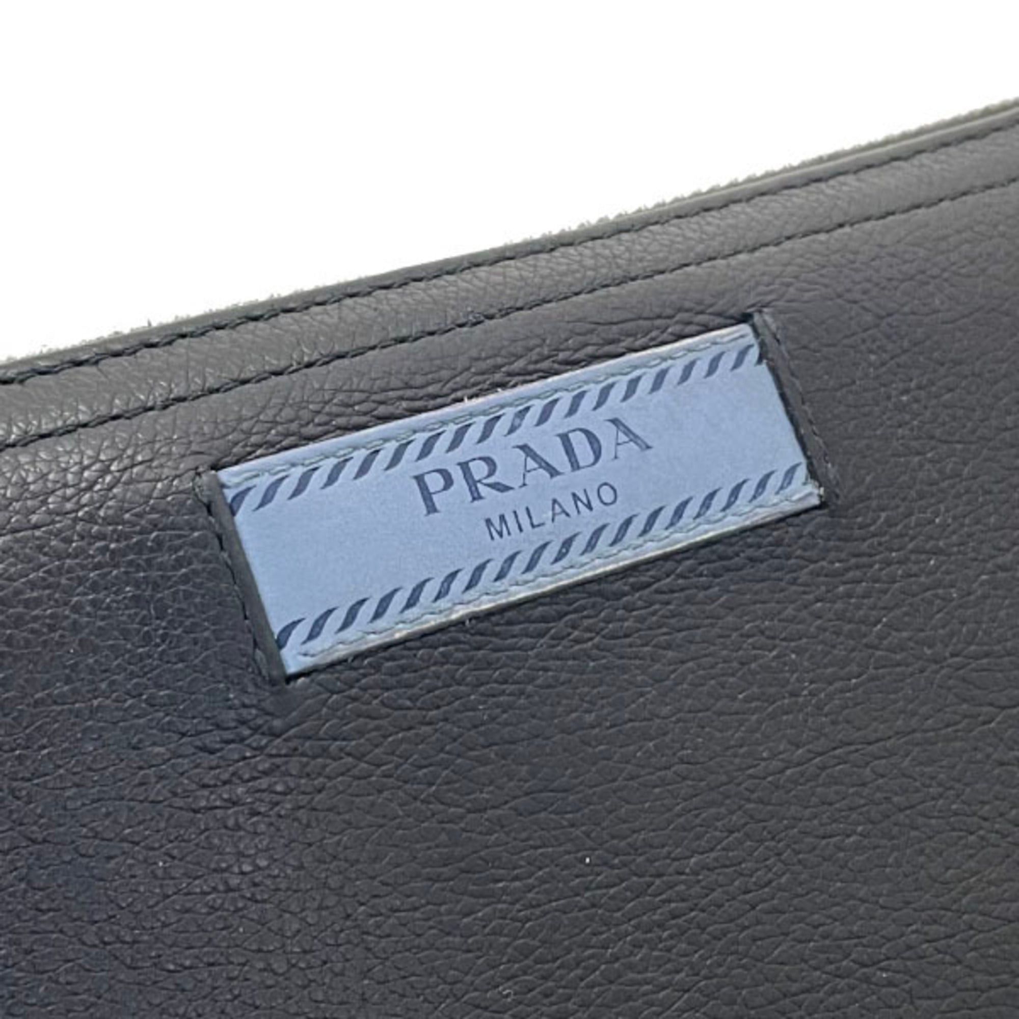Prada Prada Long Wallet, Round Zip Leather, Black and Light Blue, 1ML506, PRADA Bicolor GLACE CALF CITY NERO ASTRALE, with added divider pocket, ATS-16467 Size ONE SIZE - 3 Thumbnail