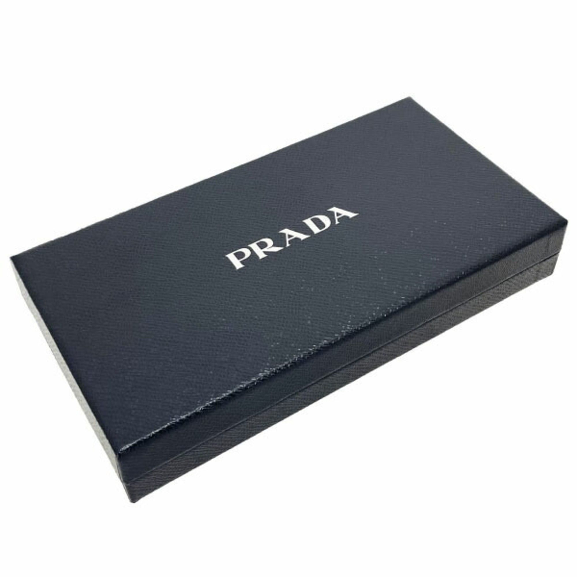 Prada Prada Long Wallet, Round Zip Leather, Black and Light Blue, 1ML506, PRADA Bicolor GLACE CALF CITY NERO ASTRALE, with added divider pocket, ATS-16467 Size ONE SIZE - 9 Thumbnail