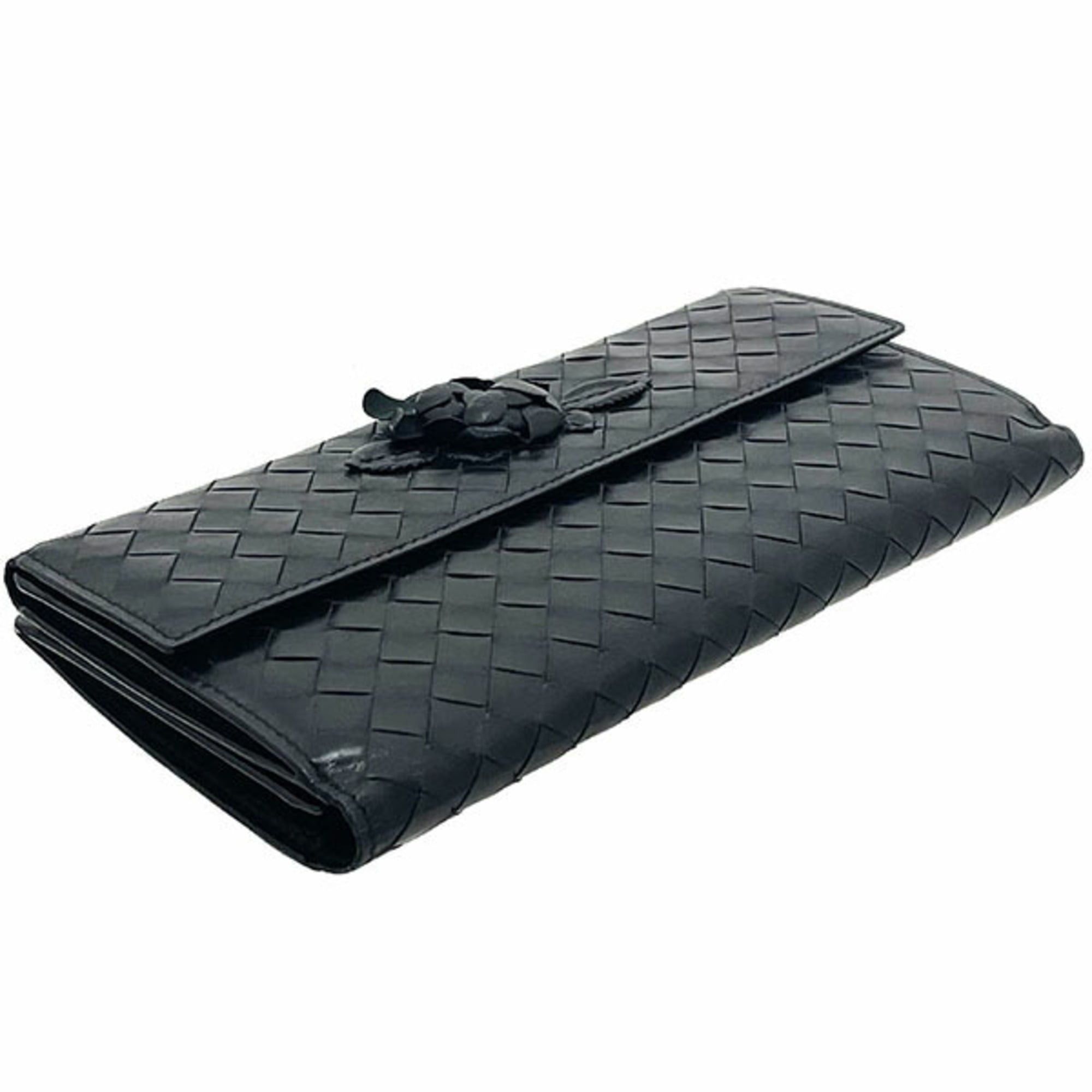 Bottega Veneta Bottega Veneta Flower Motif Intrecciato Continental Wallet Leather Black 134075 Mesh Bi-fold Long W Women's HWN-16873 Size ONE SIZE - 4 Thumbnail