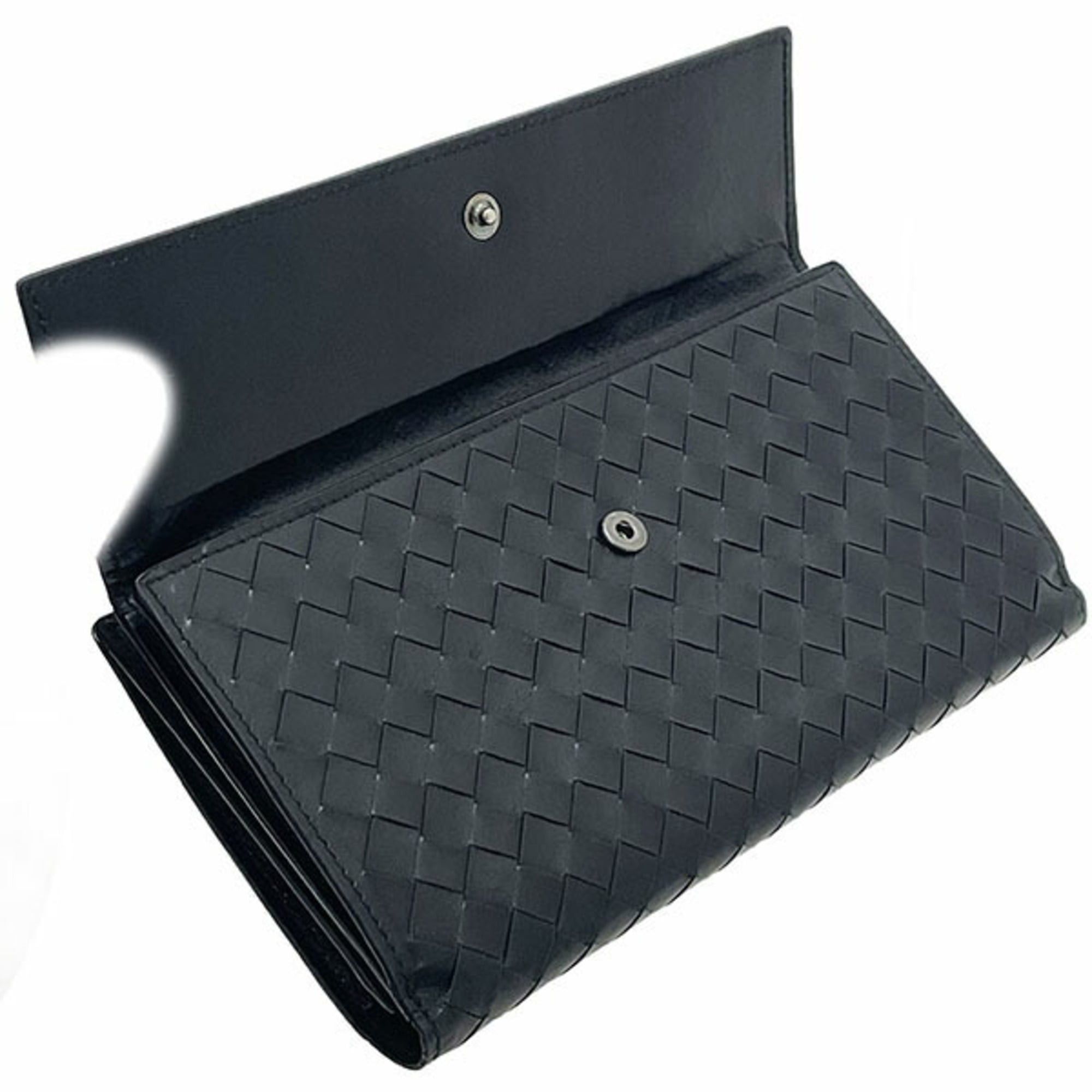 Bottega Veneta Bottega Veneta Flower Motif Intrecciato Continental Wallet Leather Black 134075 Mesh Bi-fold Long W Women's HWN-16873 Size ONE SIZE - 6 Thumbnail