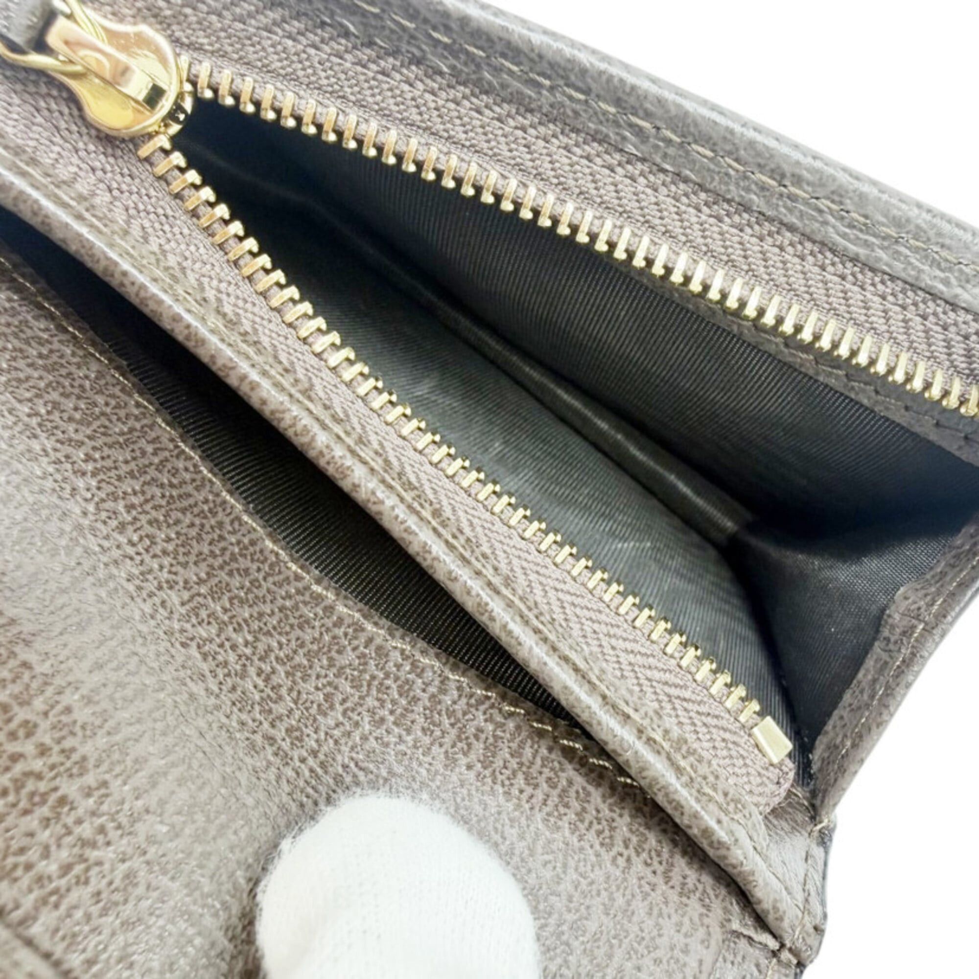 Gucci GUCCI GG Canvas Ophidia Compact Wallet, Beige/Brown, 523155, Leather, Women's/Men's Size ONE SIZE - 11 Thumbnail