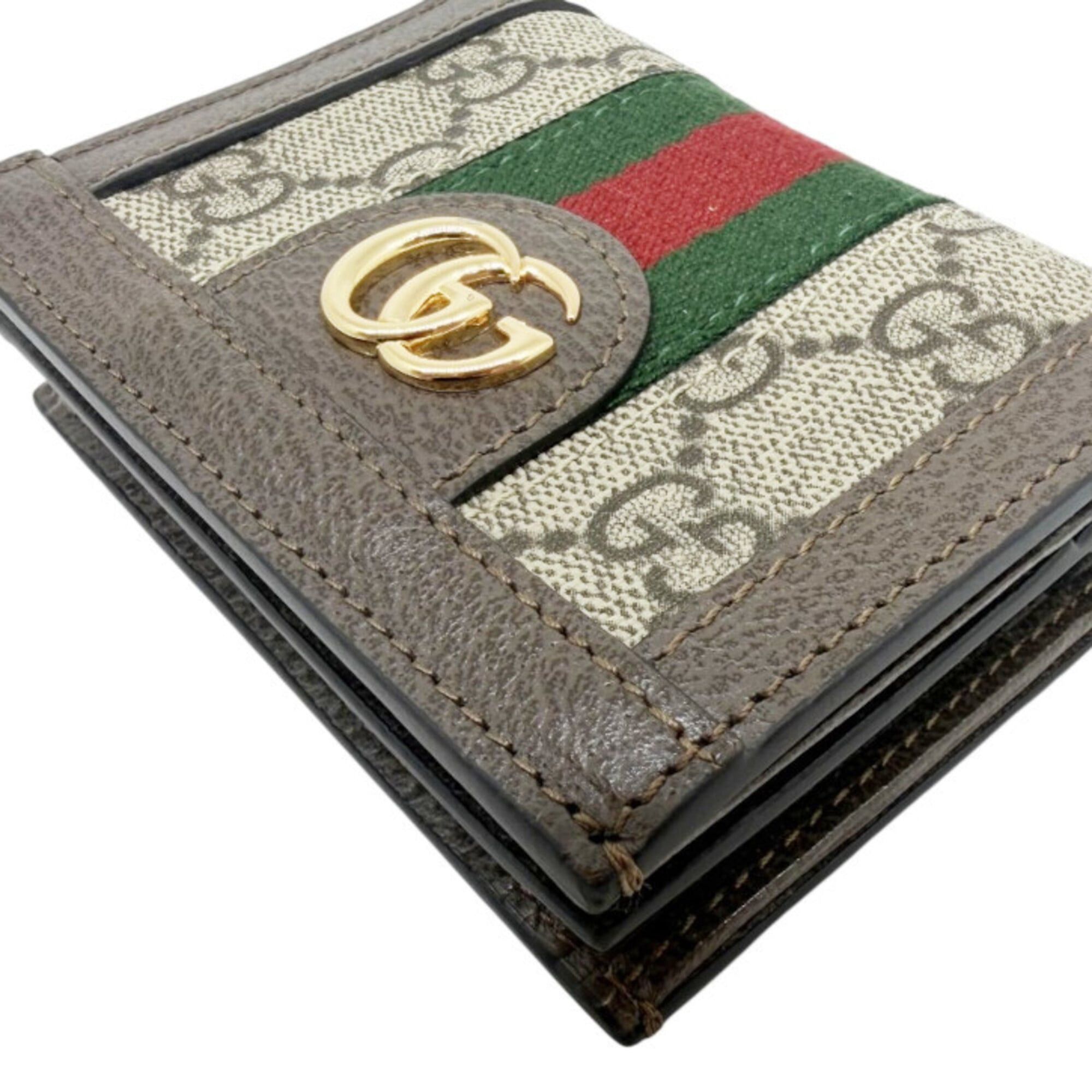 Gucci GUCCI GG Canvas Ophidia Compact Wallet, Beige/Brown, 523155, Leather, Women's/Men's Size ONE SIZE - 6 Thumbnail