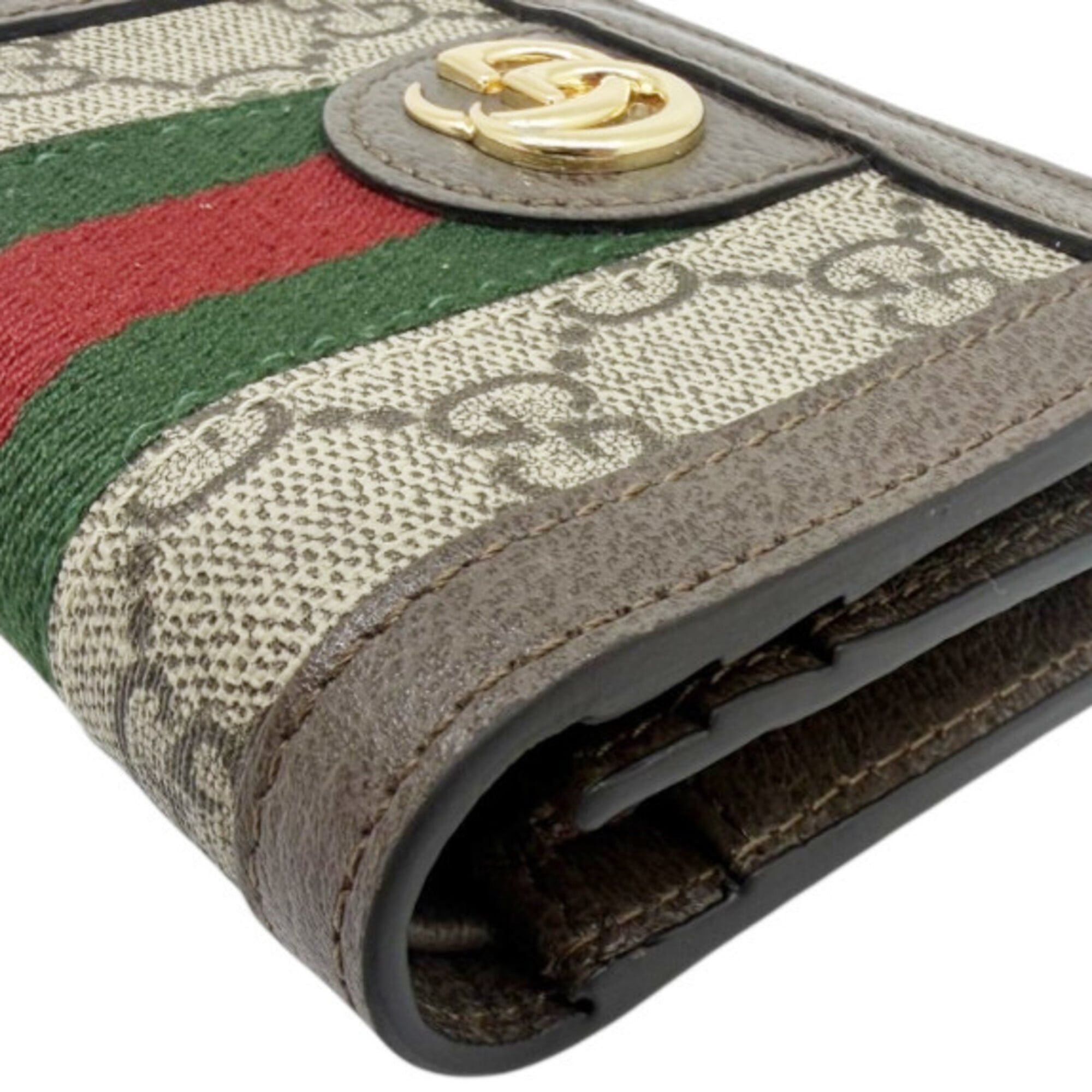 Gucci GUCCI GG Canvas Ophidia Compact Wallet, Beige/Brown, 523155, Leather, Women's/Men's Size ONE SIZE - 3 Thumbnail