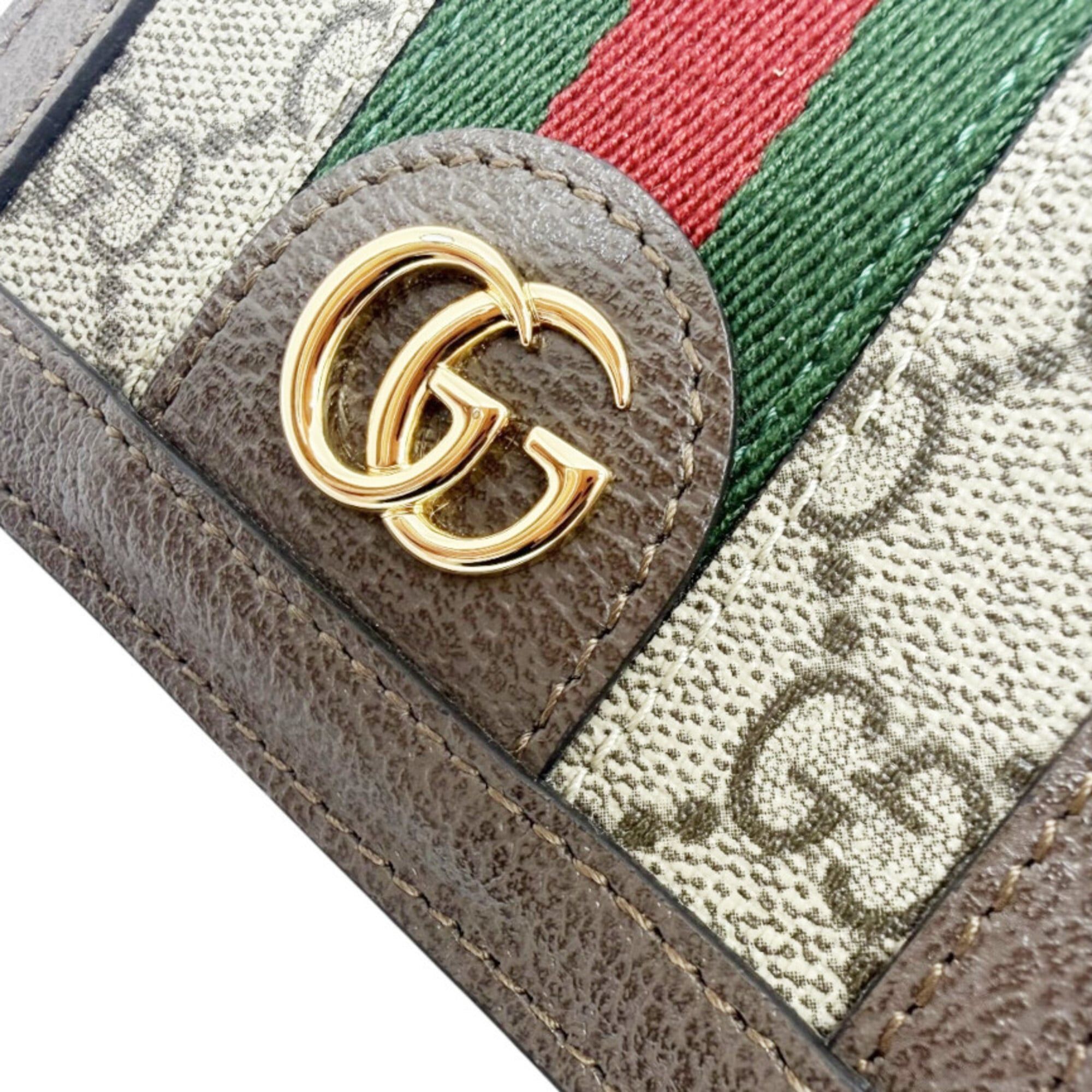 Gucci GUCCI GG Canvas Ophidia Compact Wallet, Beige/Brown, 523155, Leather, Women's/Men's Size ONE SIZE - 9 Thumbnail