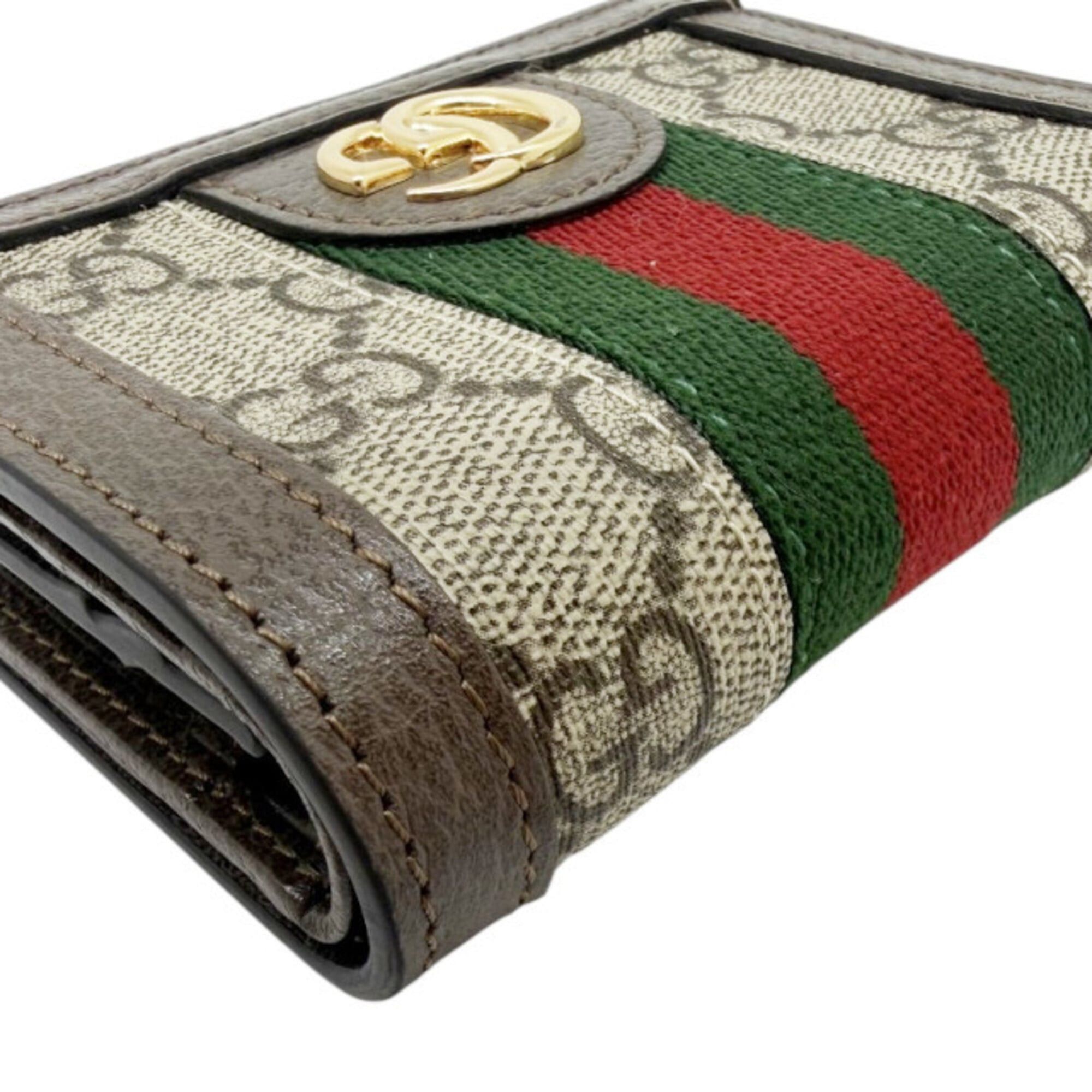 Gucci GUCCI GG Canvas Ophidia Compact Wallet, Beige/Brown, 523155, Leather, Women's/Men's Size ONE SIZE - 4 Thumbnail