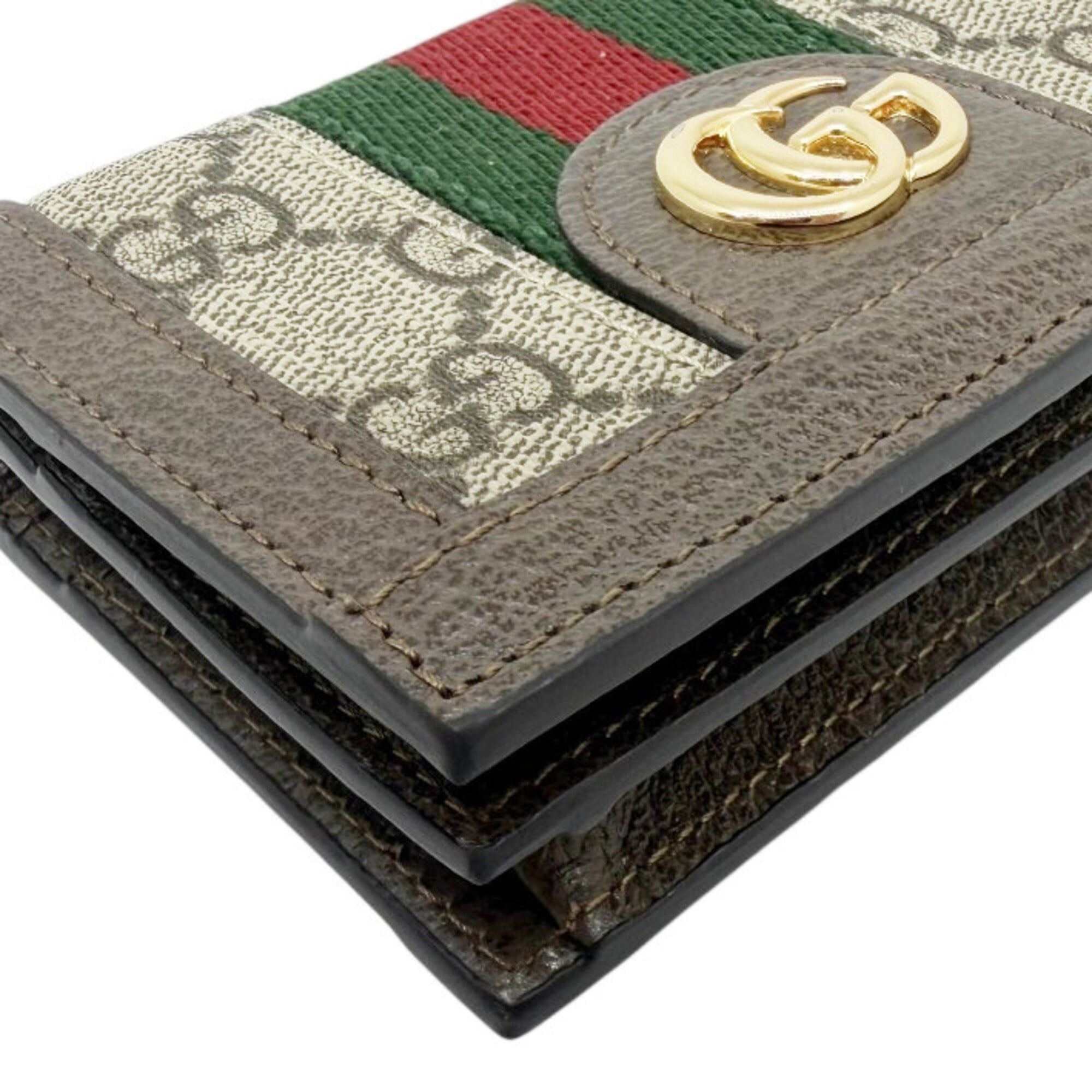 Gucci GUCCI GG Canvas Ophidia Compact Wallet, Beige/Brown, 523155, Leather, Women's/Men's Size ONE SIZE - 7 Thumbnail