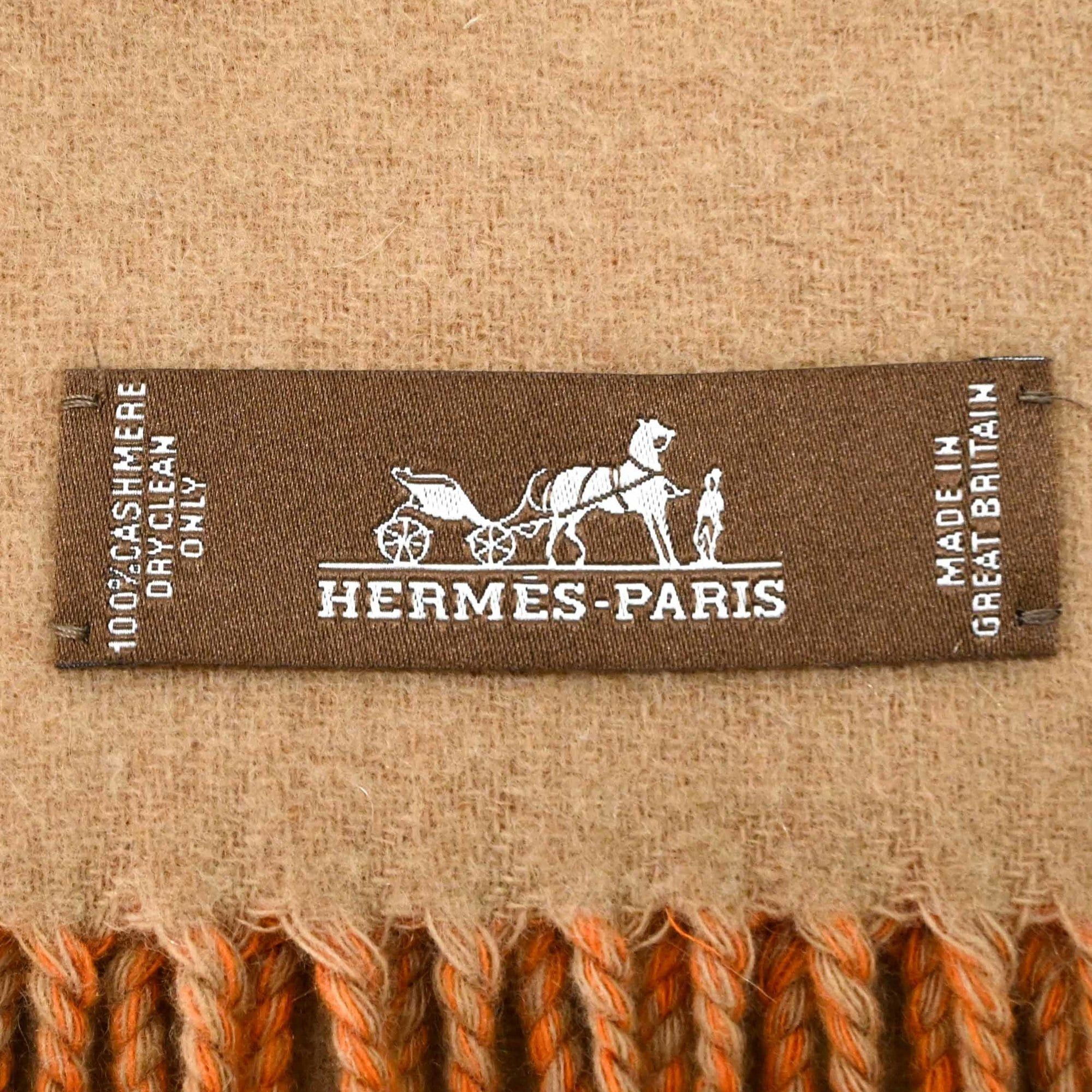 Hermes HERMES Casaque Chevron Stole/Scarf, Cashmere, Women's, Brown/Orange Bicolor Size ONE SIZE - 4 Thumbnail
