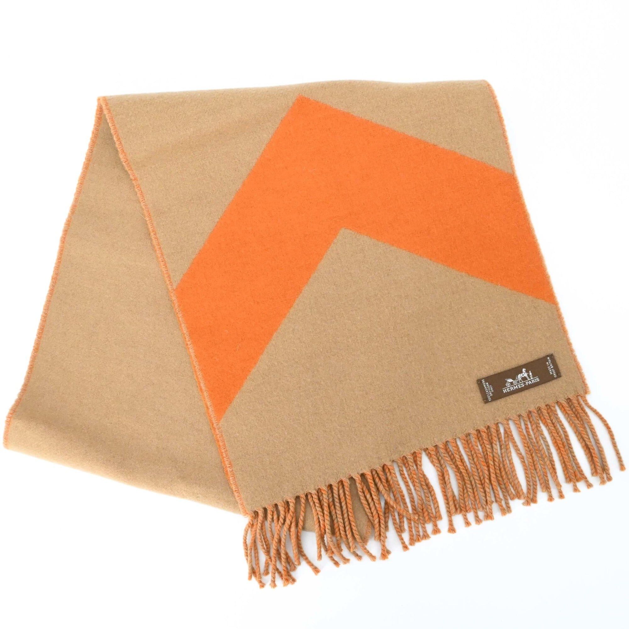 Hermes HERMES Casaque Chevron Stole/Scarf, Cashmere, Women's, Brown/Orange Bicolor Size ONE SIZE - 2 Thumbnail