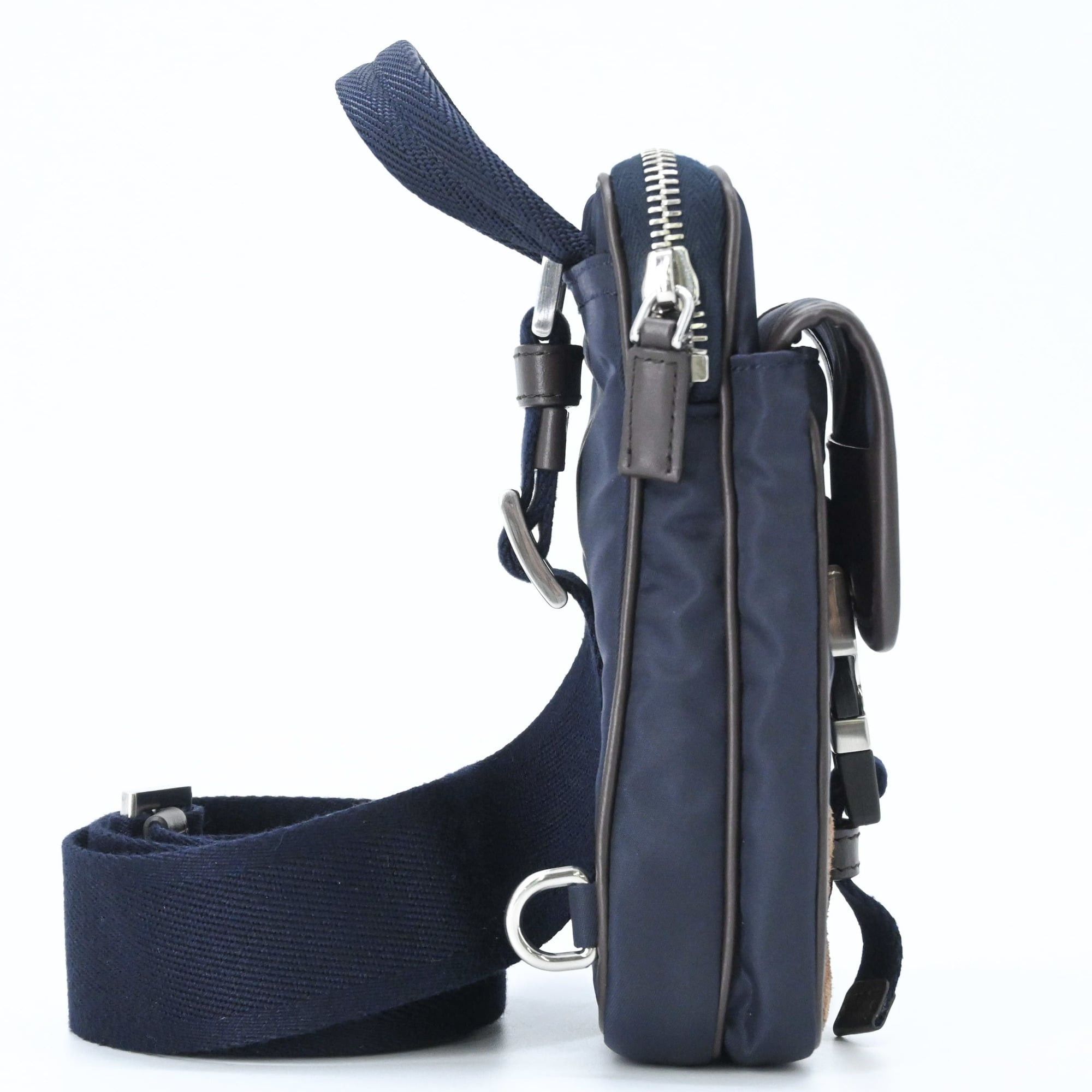 Prada PRADA Suede and Nylon Shoulder Bag, Triangle Design, Navy Brown Size ONE SIZE - 4 Thumbnail