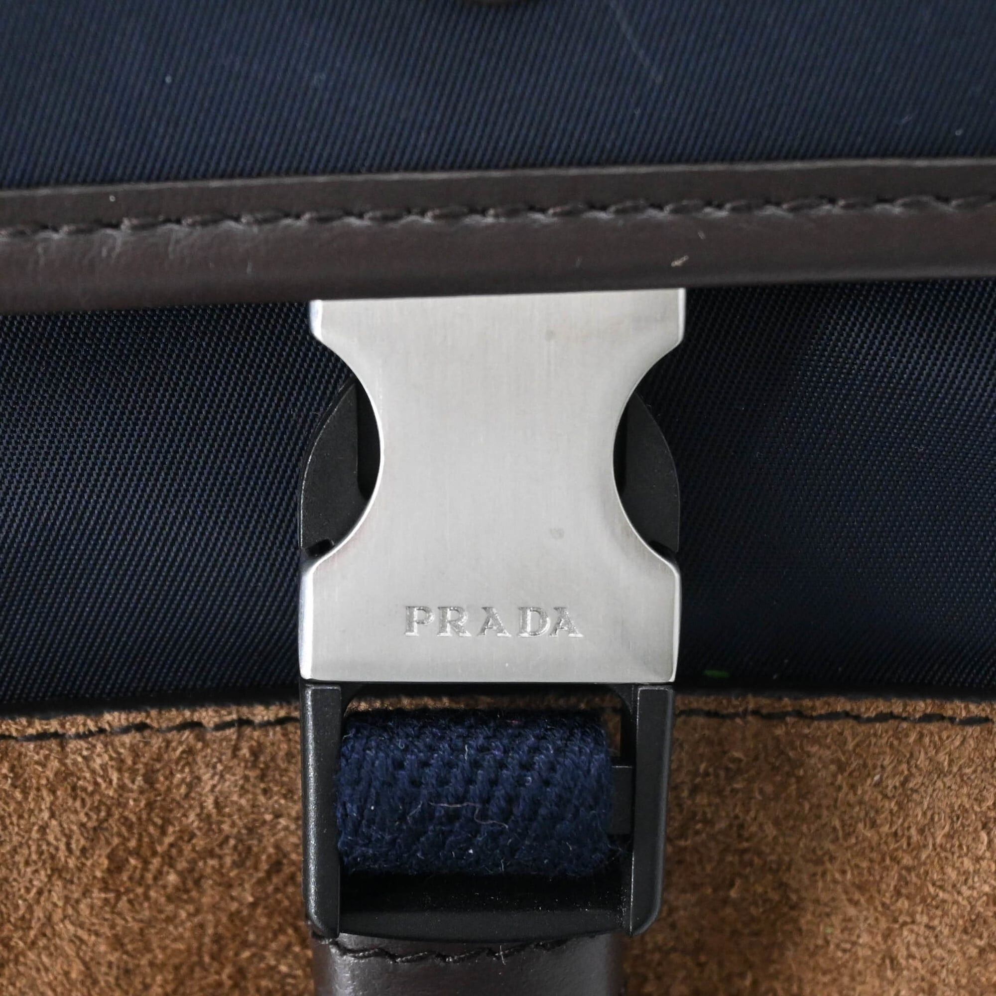 Prada PRADA Suede and Nylon Shoulder Bag, Triangle Design, Navy Brown Size ONE SIZE - 16 Thumbnail