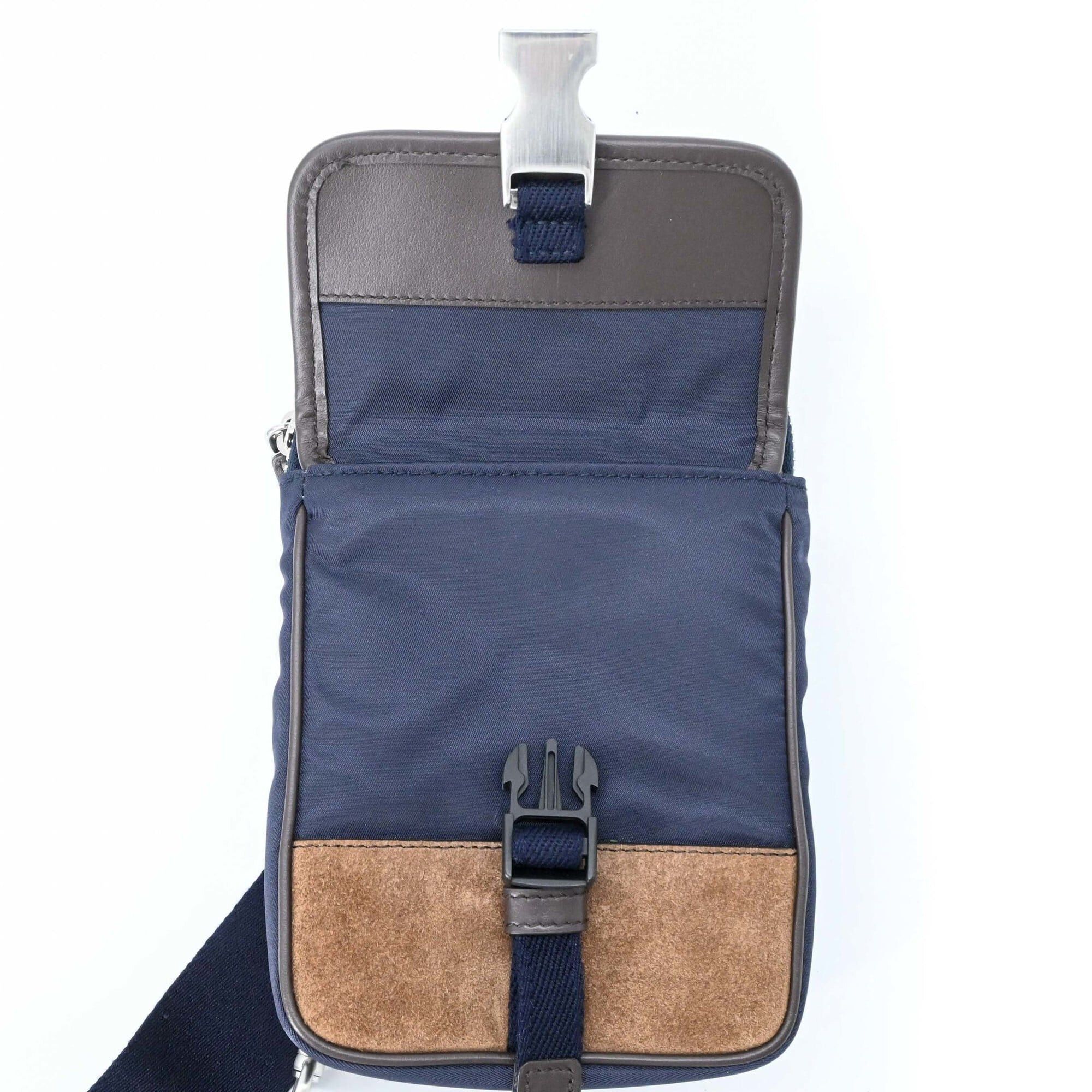 Prada PRADA Suede and Nylon Shoulder Bag, Triangle Design, Navy Brown Size ONE SIZE - 12 Thumbnail