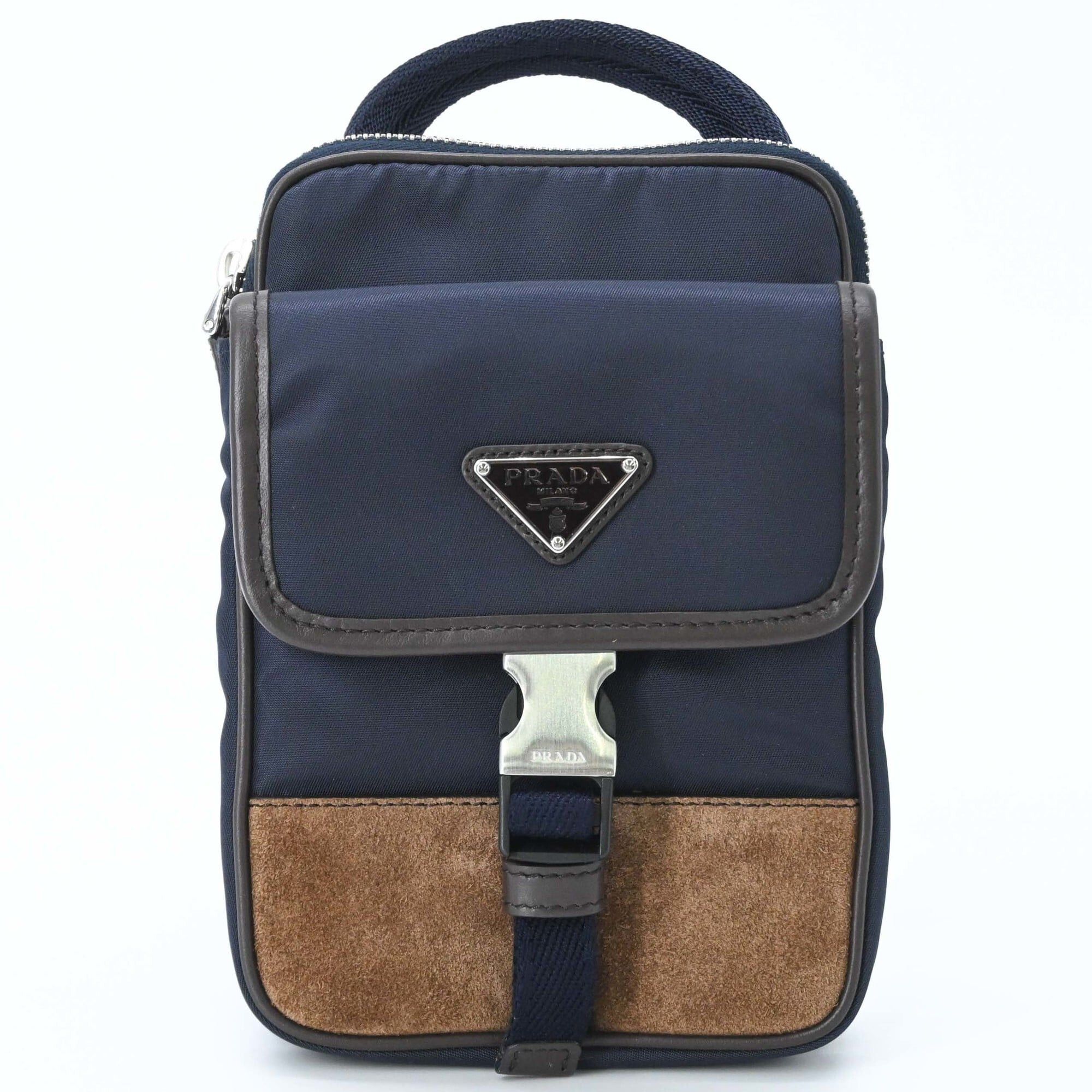 Prada PRADA Suede and Nylon Shoulder Bag, Triangle Design, Navy Brown Size ONE SIZE - 2 Thumbnail