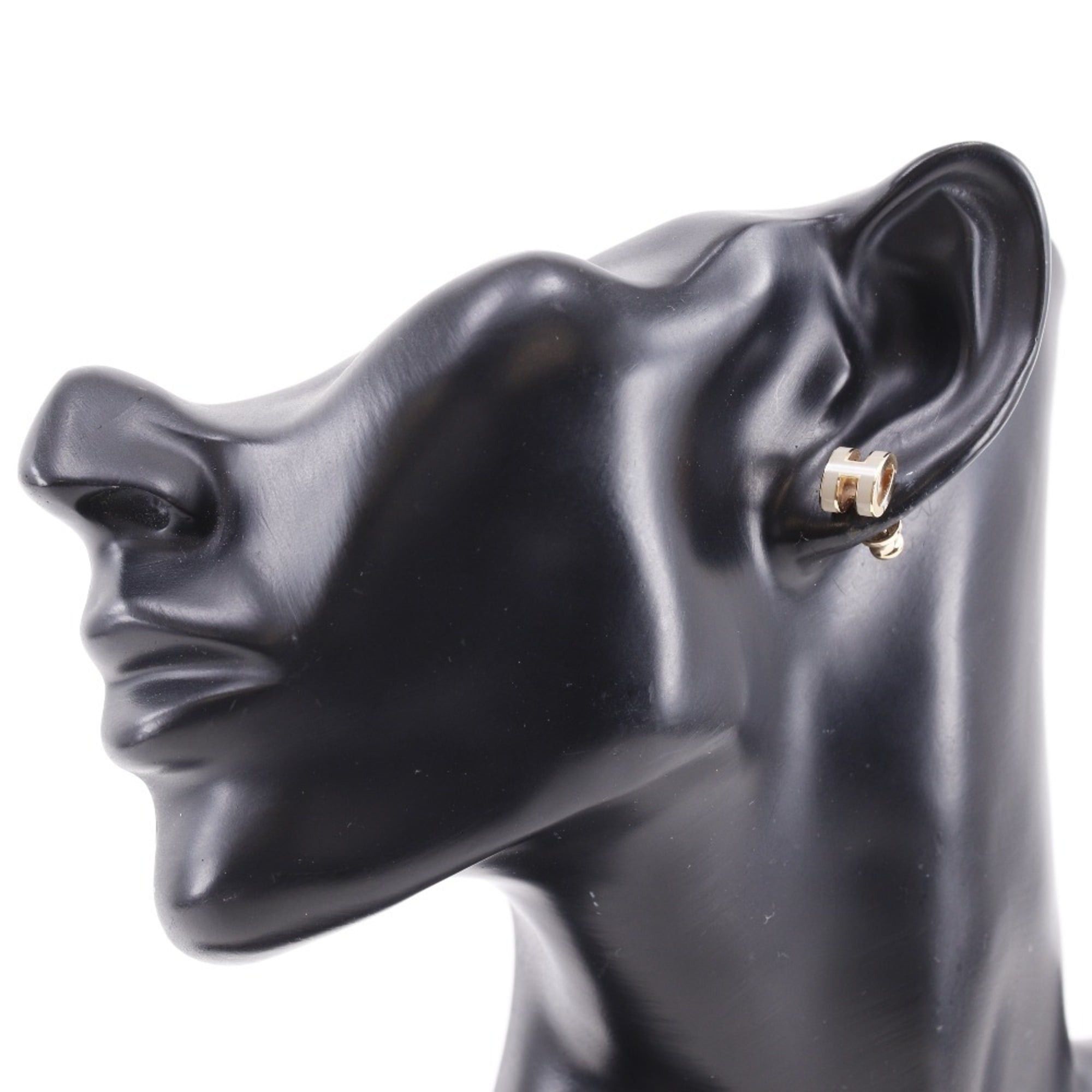 Hermes Hermes Pop Ash Mini Earrings, H-shaped, Lacquer x Rose Gold Plated, Marron Glacé, Made in France, Greige, Approx. 2g, Women's. Size ONE SIZE - 2 Thumbnail