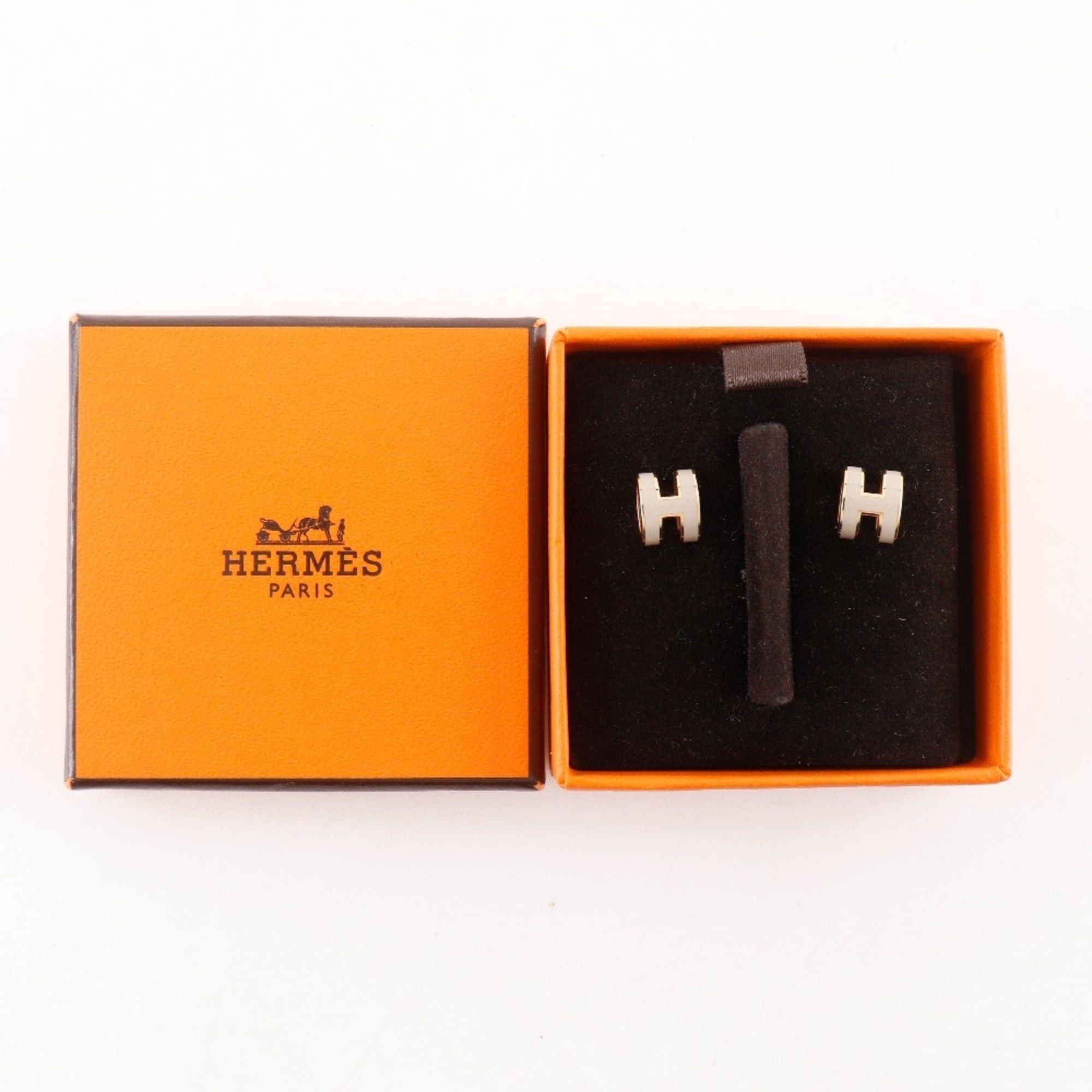 Hermes Hermes Pop Ash Mini Earrings, H-shaped, Lacquer x Rose Gold Plated, Marron Glacé, Made in France, Greige, Approx. 2g, Women's. Size ONE SIZE - 10 Thumbnail