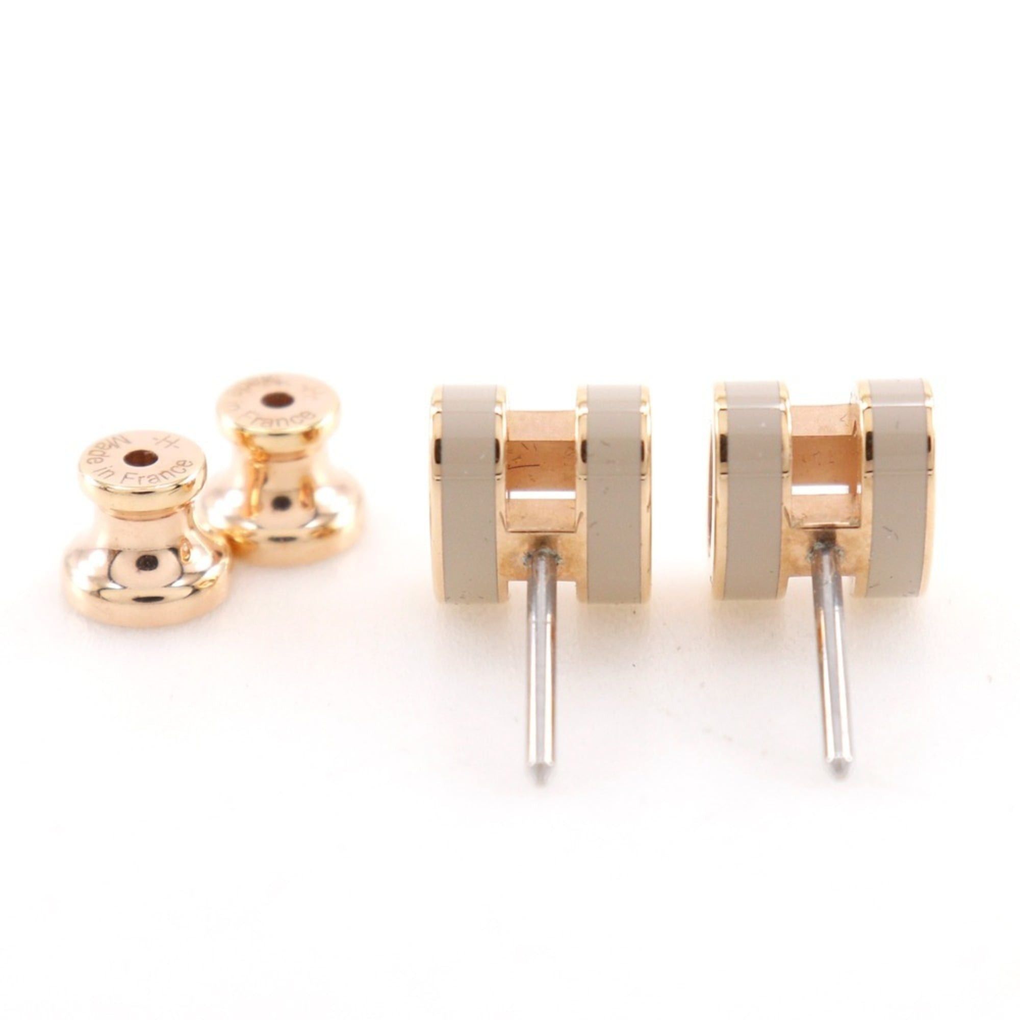 Hermes Hermes Pop Ash Mini Earrings, H-shaped, Lacquer x Rose Gold Plated, Marron Glacé, Made in France, Greige, Approx. 2g, Women's. Size ONE SIZE - 4 Thumbnail