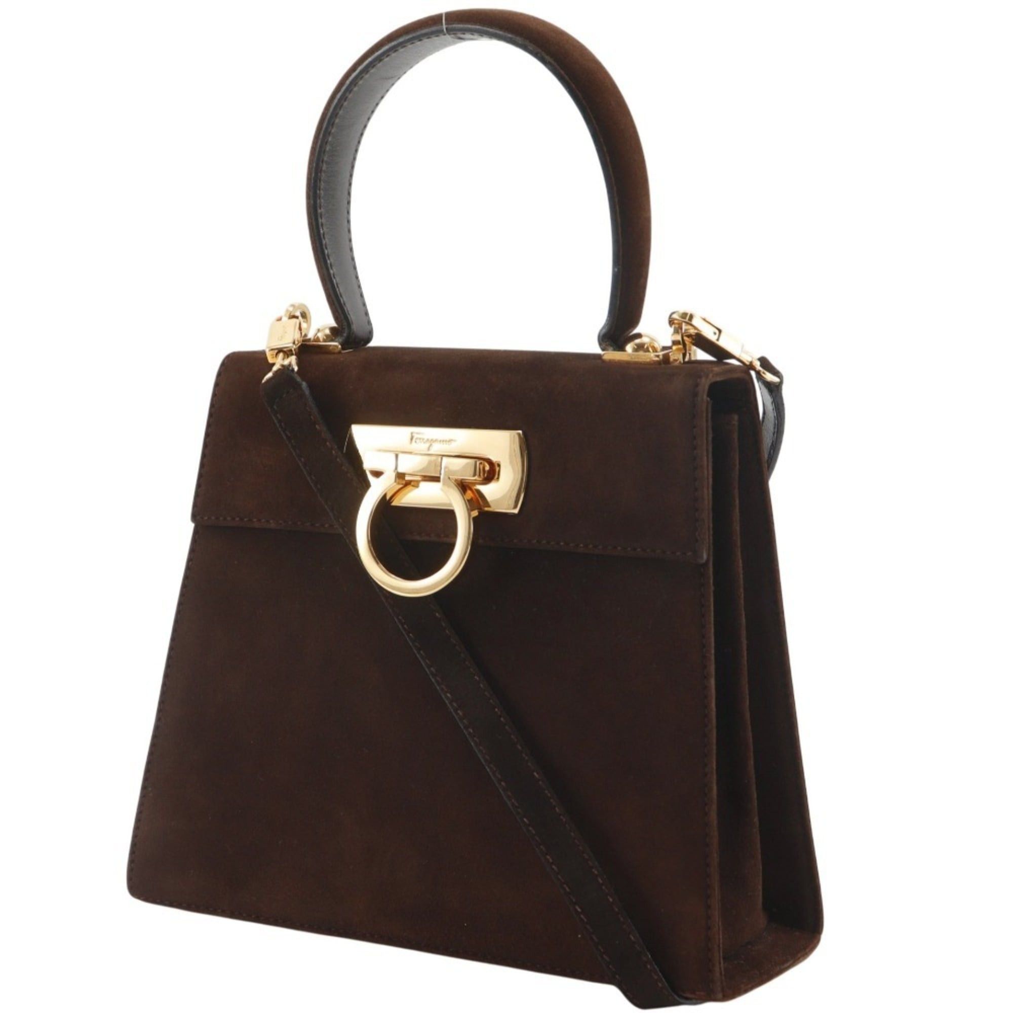 Salvatore Ferragamo Salvatore Ferragamo Gancini Handbag/Shoulder Bag, Suede, Brown, 2-way, Flap, Women's Size ONE SIZE - 2 Thumbnail