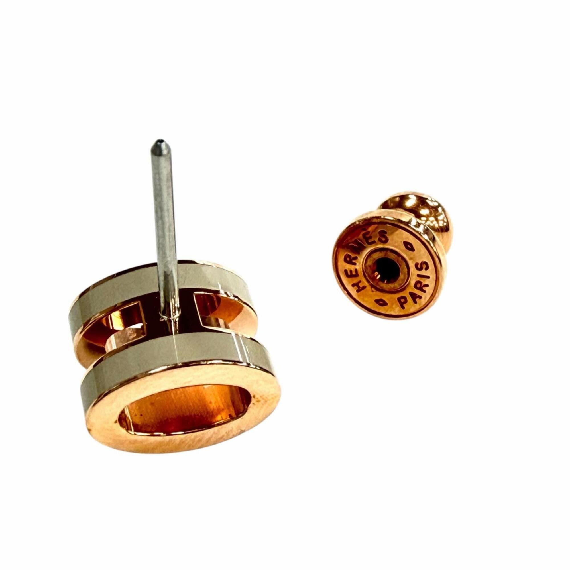 Hermes HERMES Mini Pop H Marron Glacé Rose Gold Earrings, Made in France, Women's, with Box and Dust Bag. Size ONE SIZE - 5 Thumbnail
