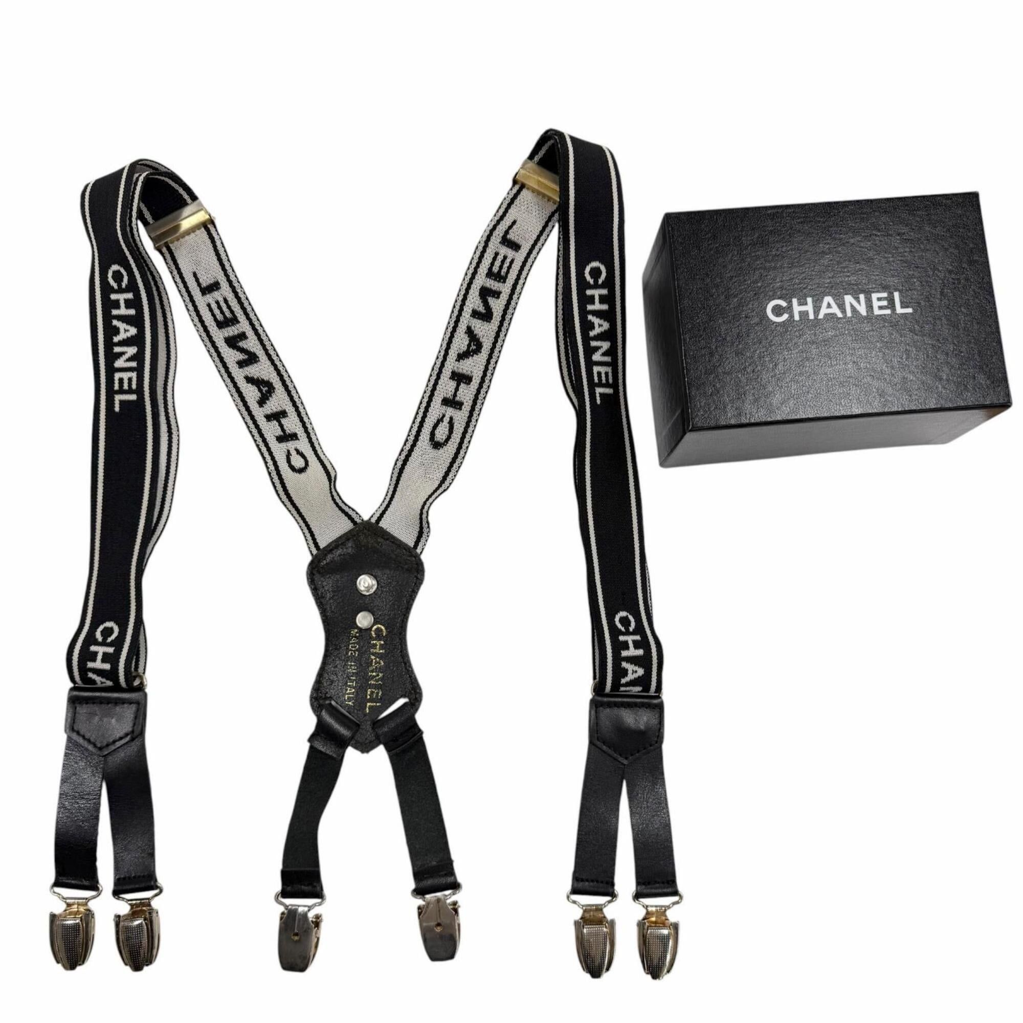 Chanel CHANEL Vintage Logo Coco Mark Hardware Leather Suspenders, Black, Made in Italy, Women's, with Box Size ONE SIZE - 2 Thumbnail