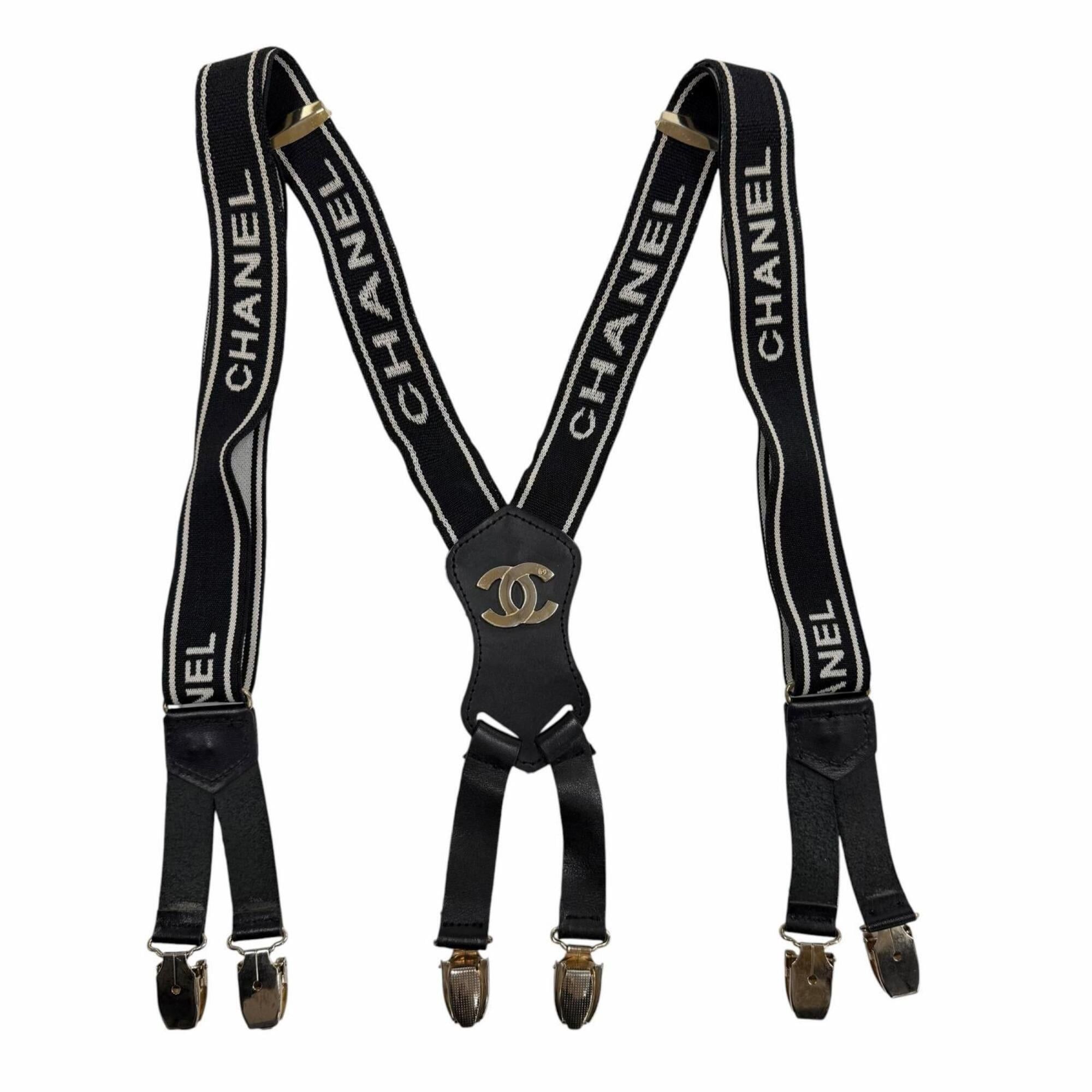 Chanel CHANEL Vintage Logo Coco Mark Hardware Leather Suspenders, Black, Made in Italy, Women's, with Box Size ONE SIZE - 3 Thumbnail