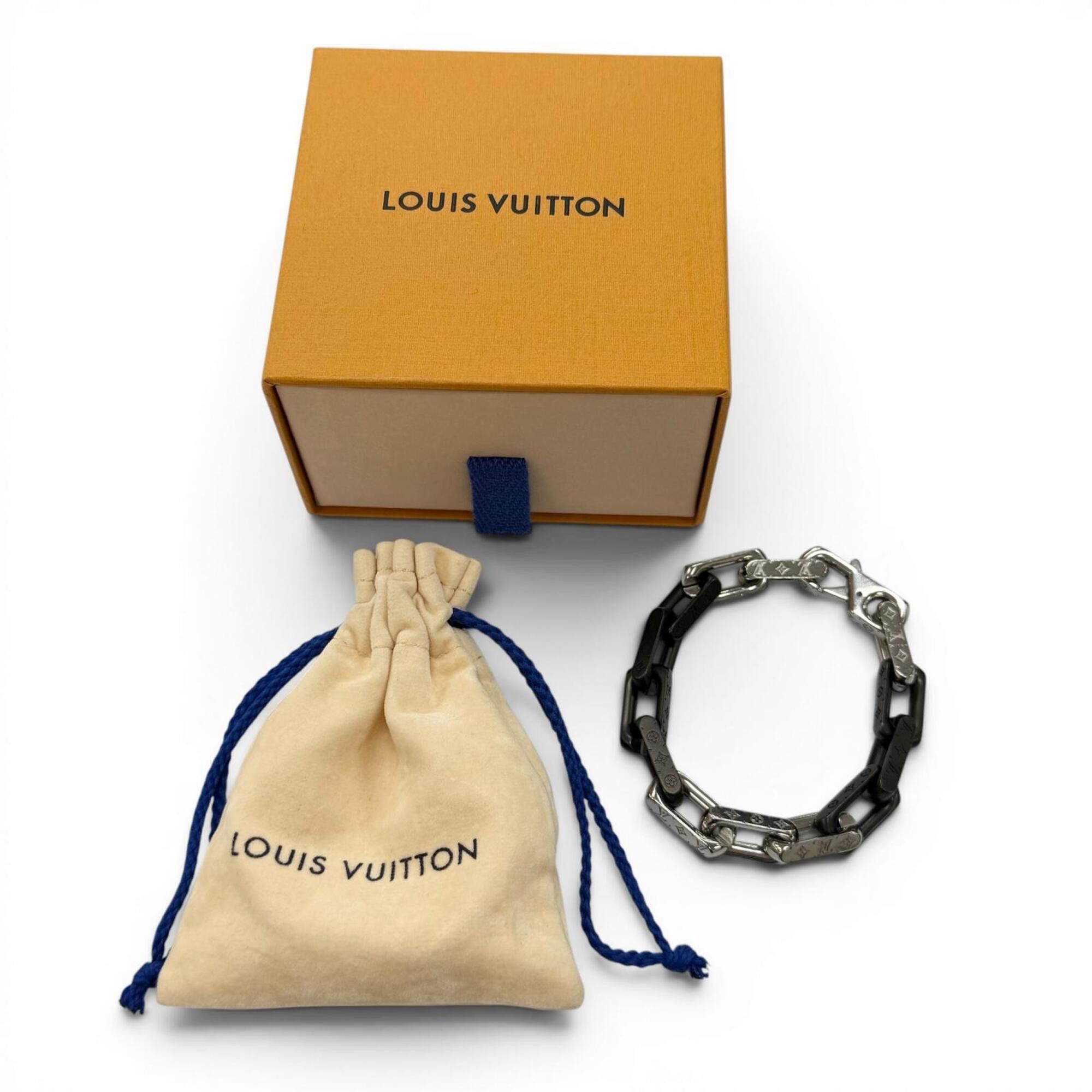 Louis Vuitton LOUIS VUITTON M00686 Monogram Chain Bracelet, Silver & Black, Size M, Made in Italy, Men's, with Box and Dust Bag. Size ONE SIZE - 2 Thumbnail