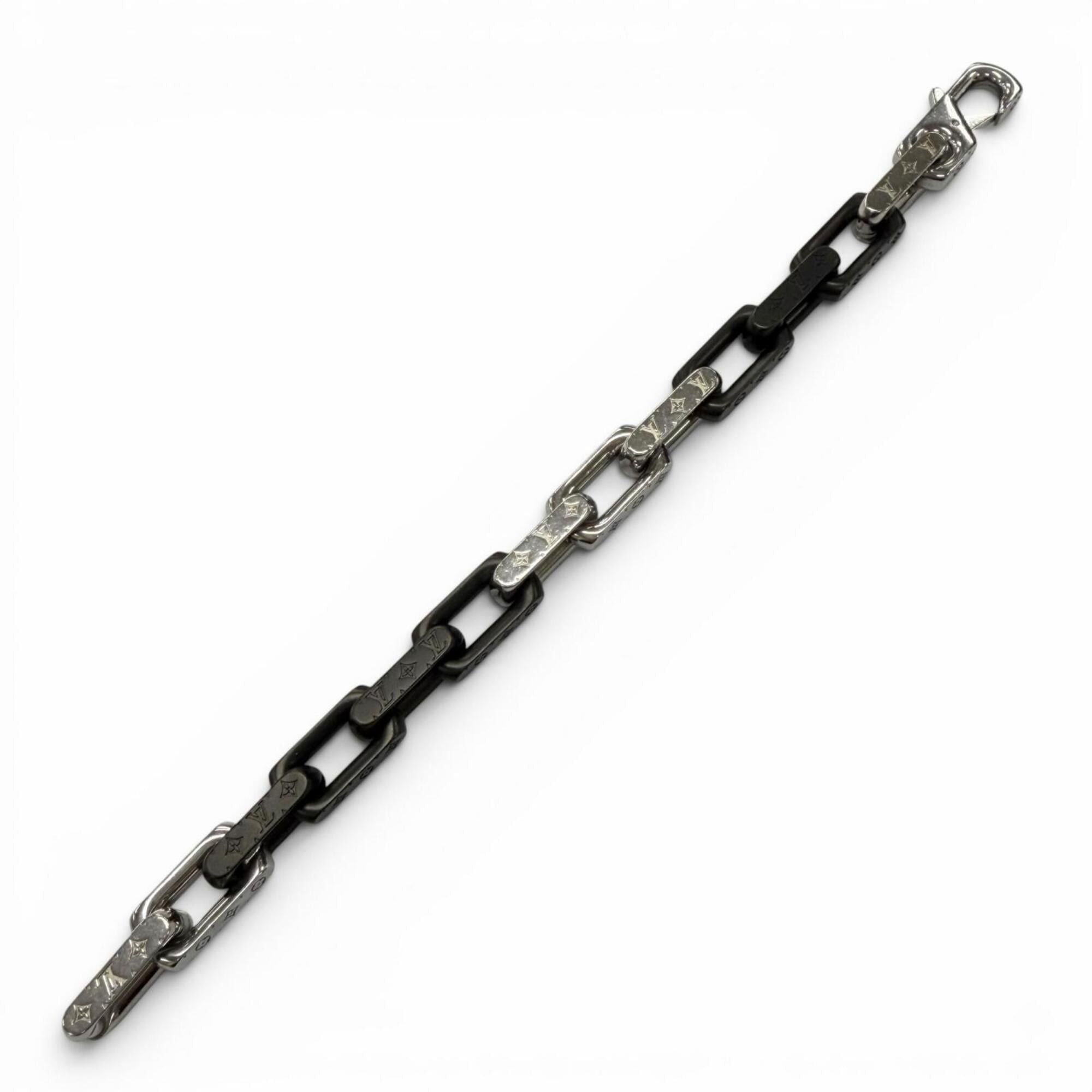 Louis Vuitton LOUIS VUITTON M00686 Monogram Chain Bracelet, Silver & Black, Size M, Made in Italy, Men's, with Box and Dust Bag. Size ONE SIZE - 3 Thumbnail