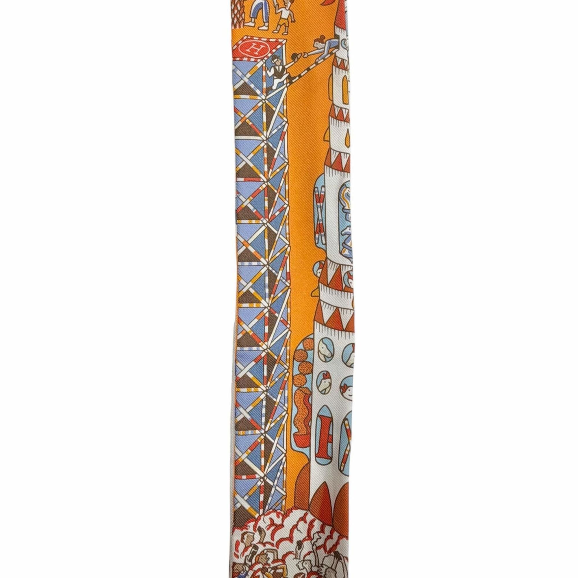 Hermes HERMES Twilly Exposition Universelle (World's Fair) 100% Silk Orange Ciel Brick Scarf/Muffler - Made in France Women's Size ONE SIZE - 4 Thumbnail