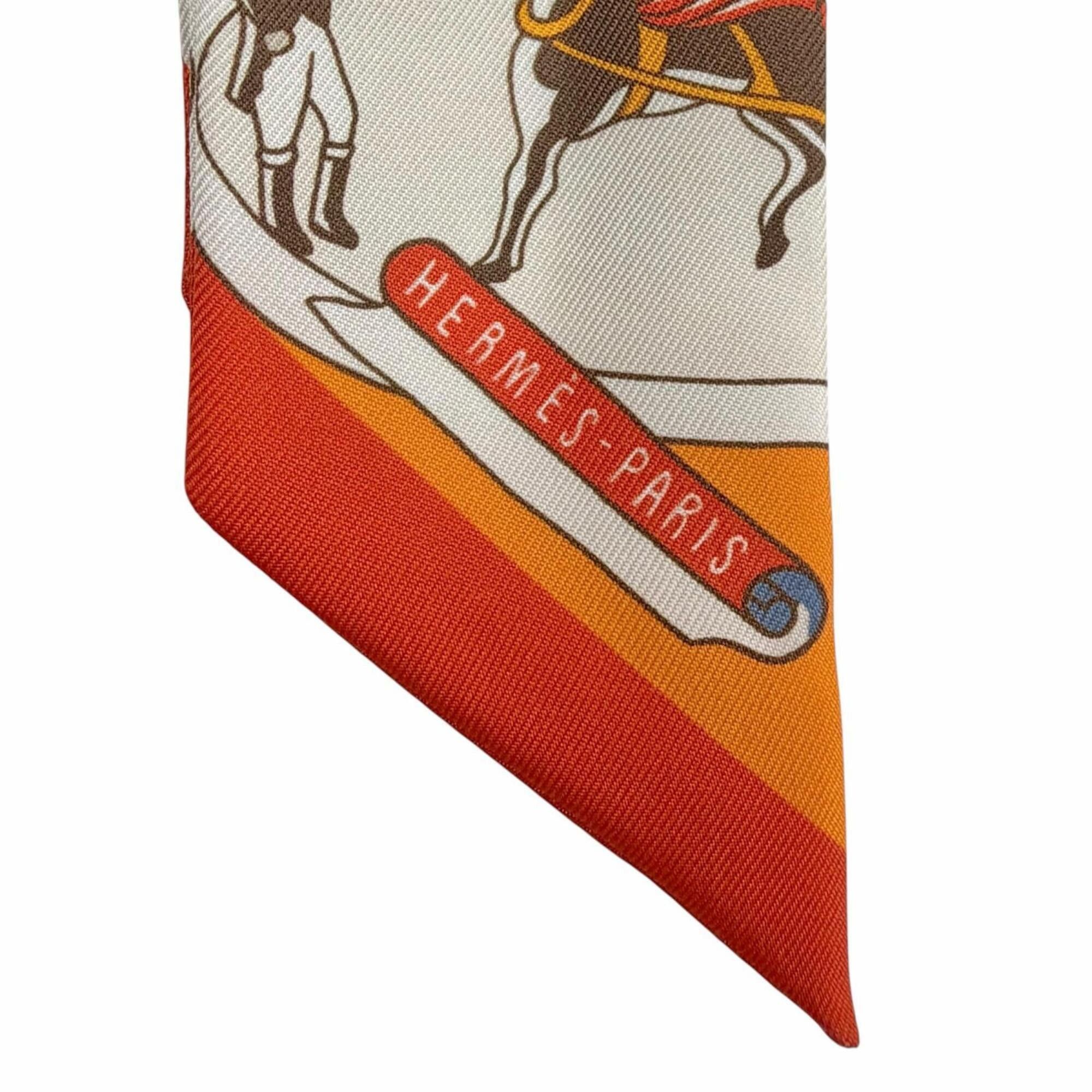 Hermes HERMES Twilly Exposition Universelle (World's Fair) 100% Silk Orange Ciel Brick Scarf/Muffler - Made in France Women's Size ONE SIZE - 5 Thumbnail