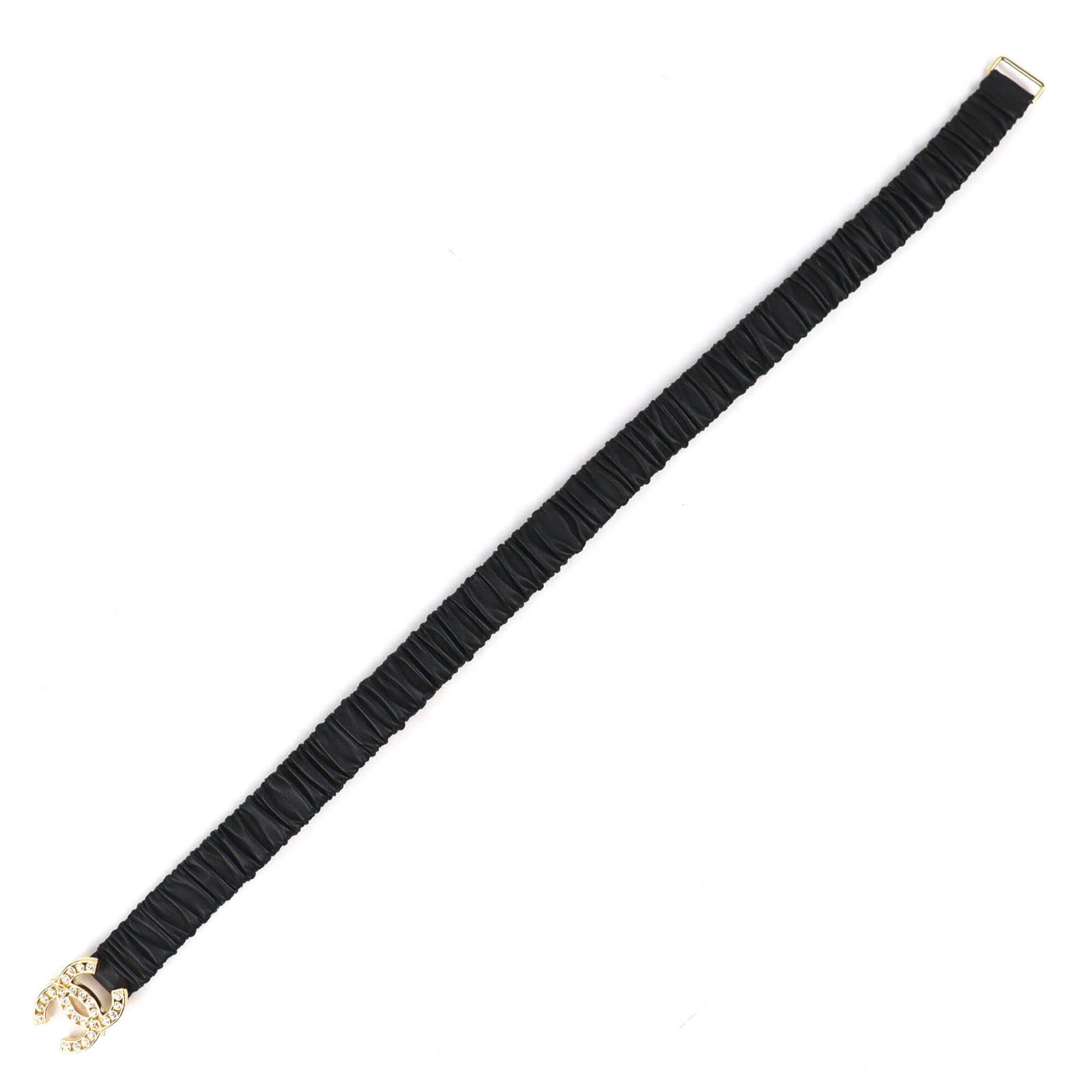 Chanel CHANEL L23A Coco Mark Rhinestone Buckle Leather Elastic Belt Black Gold Hardware 75 30 Women's Size ONE SIZE - 3 Thumbnail