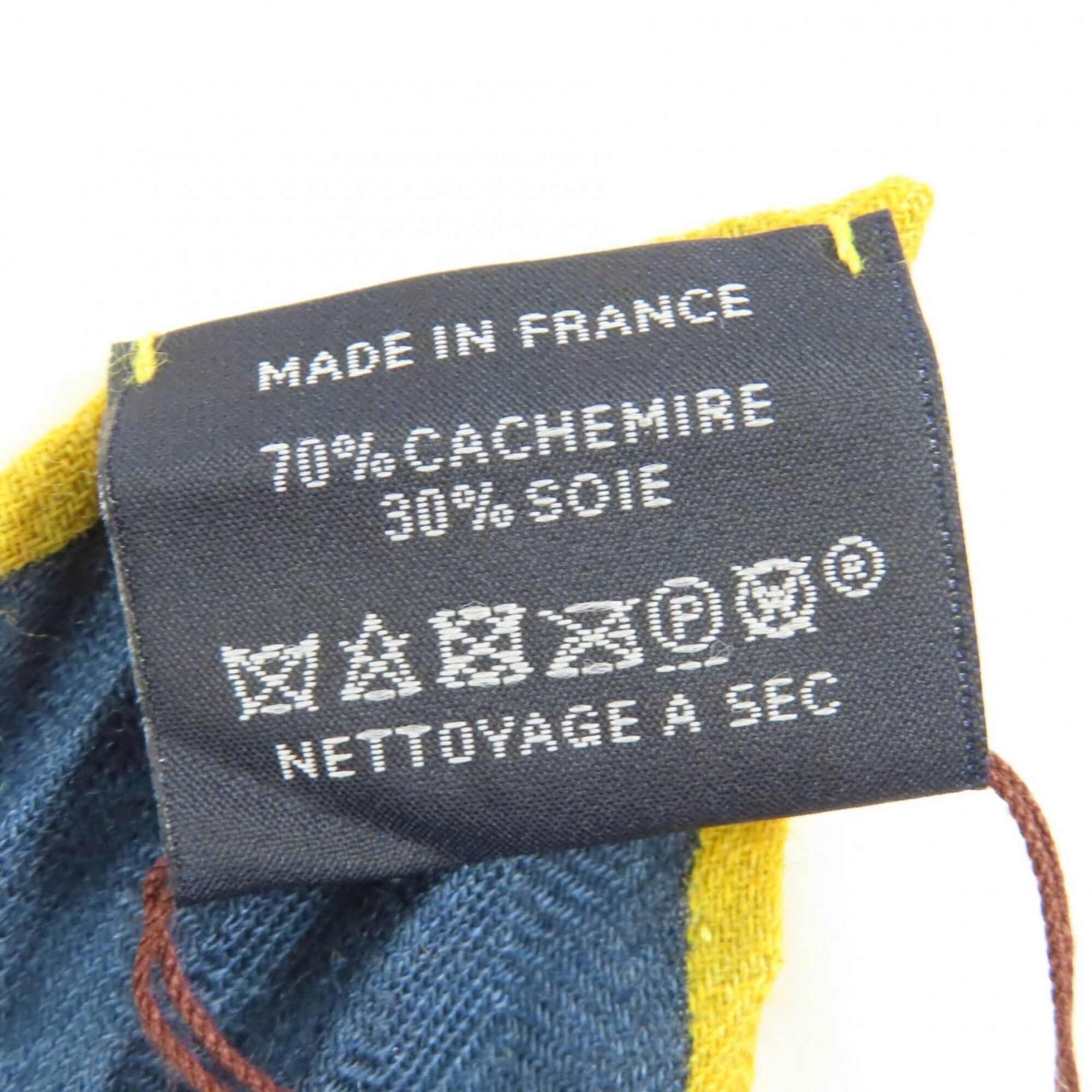 Hermes HERMES Carre Geant pleated Brides de Gala ceremonial horse bridle cashmere silk scarf/muffler in blue tones, made France, women's, with box. Size ONE SIZE - 10 Thumbnail