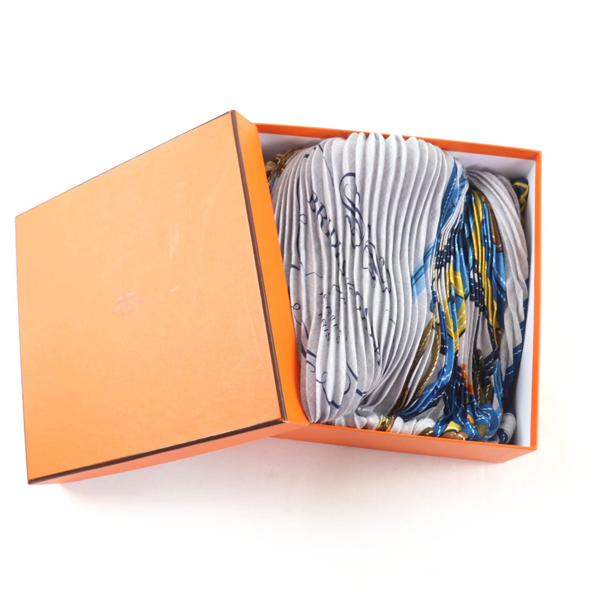 Hermes HERMES Carre Geant pleated Brides de Gala ceremonial horse bridle cashmere silk scarf/muffler in blue tones, made France, women's, with box. Size ONE SIZE - 2 Thumbnail