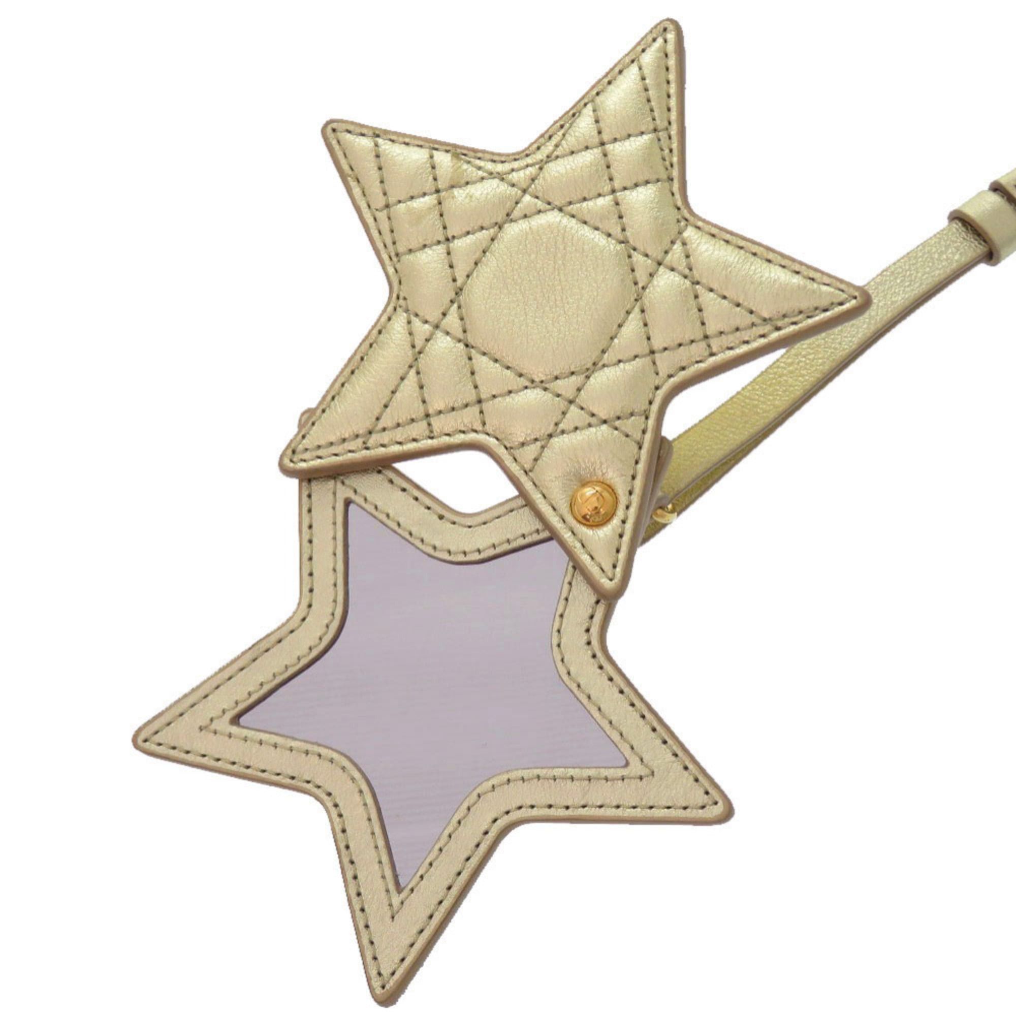 Dior Christian Dior Like New Dior Cannage Star Keychain with Mirror, Gold Hardware, 43MA 0294, Leather, Charm 0644Dior Size ONE SIZE - 4 Thumbnail