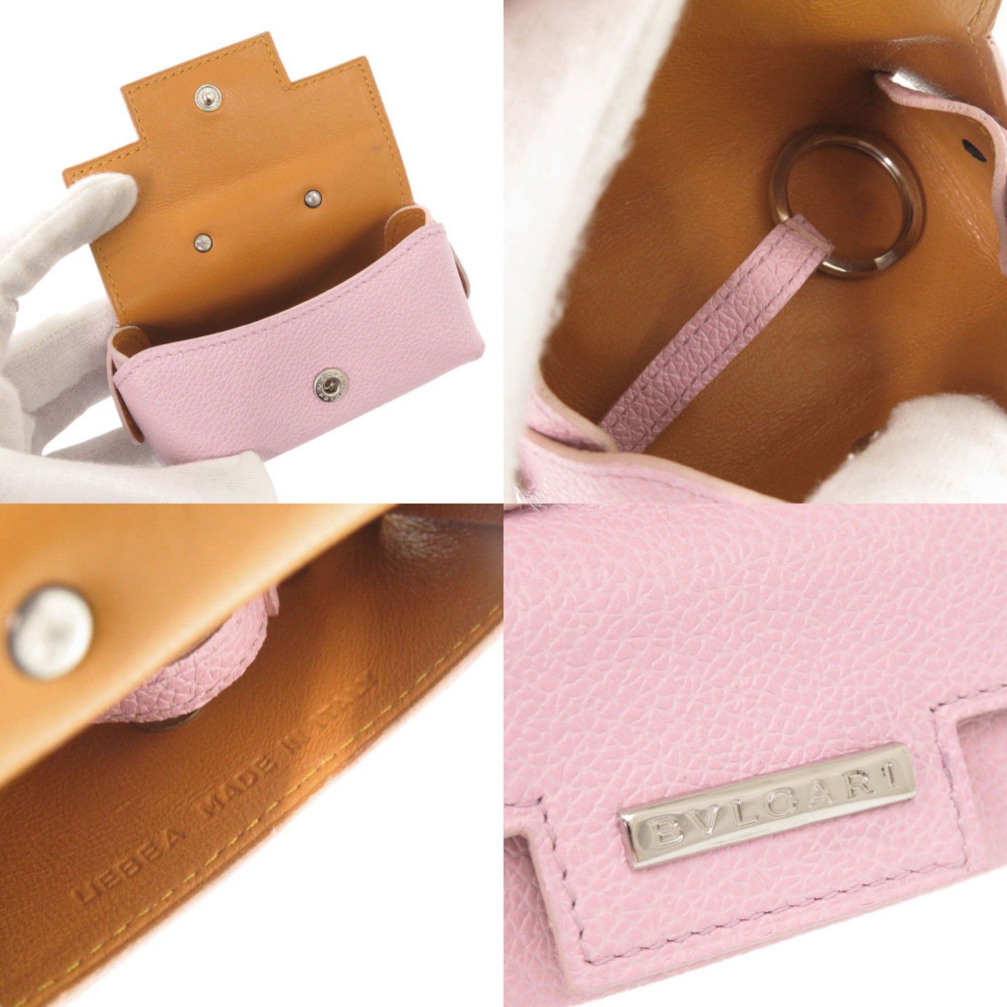 Bvlgari Excellent condition Bulgari logo key ring attached leather pink mini pouch/accessory case 0767BVLGARI Size ONE SIZE - 7 Thumbnail