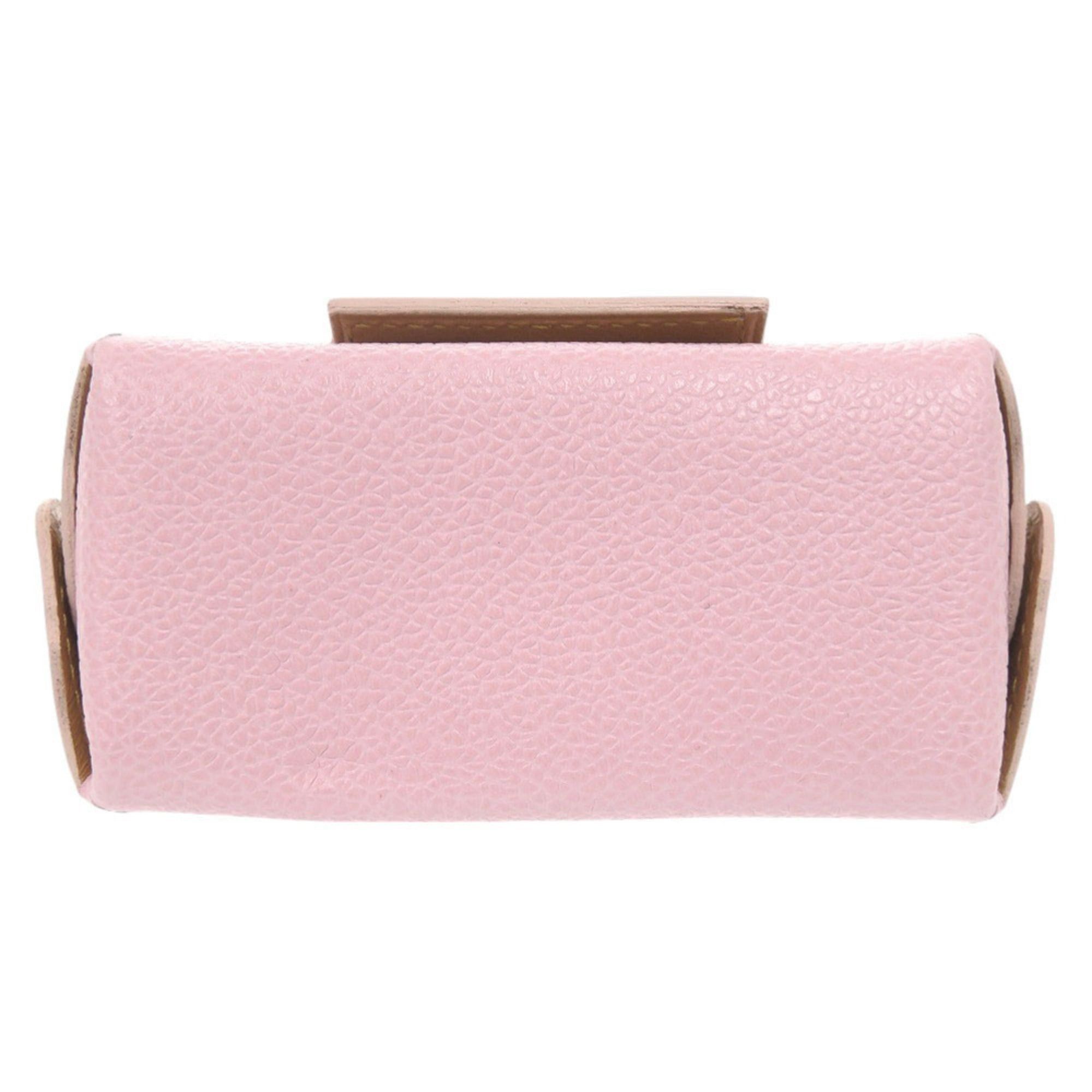 Bvlgari Excellent condition Bulgari logo key ring attached leather pink mini pouch/accessory case 0767BVLGARI Size ONE SIZE - 4 Thumbnail